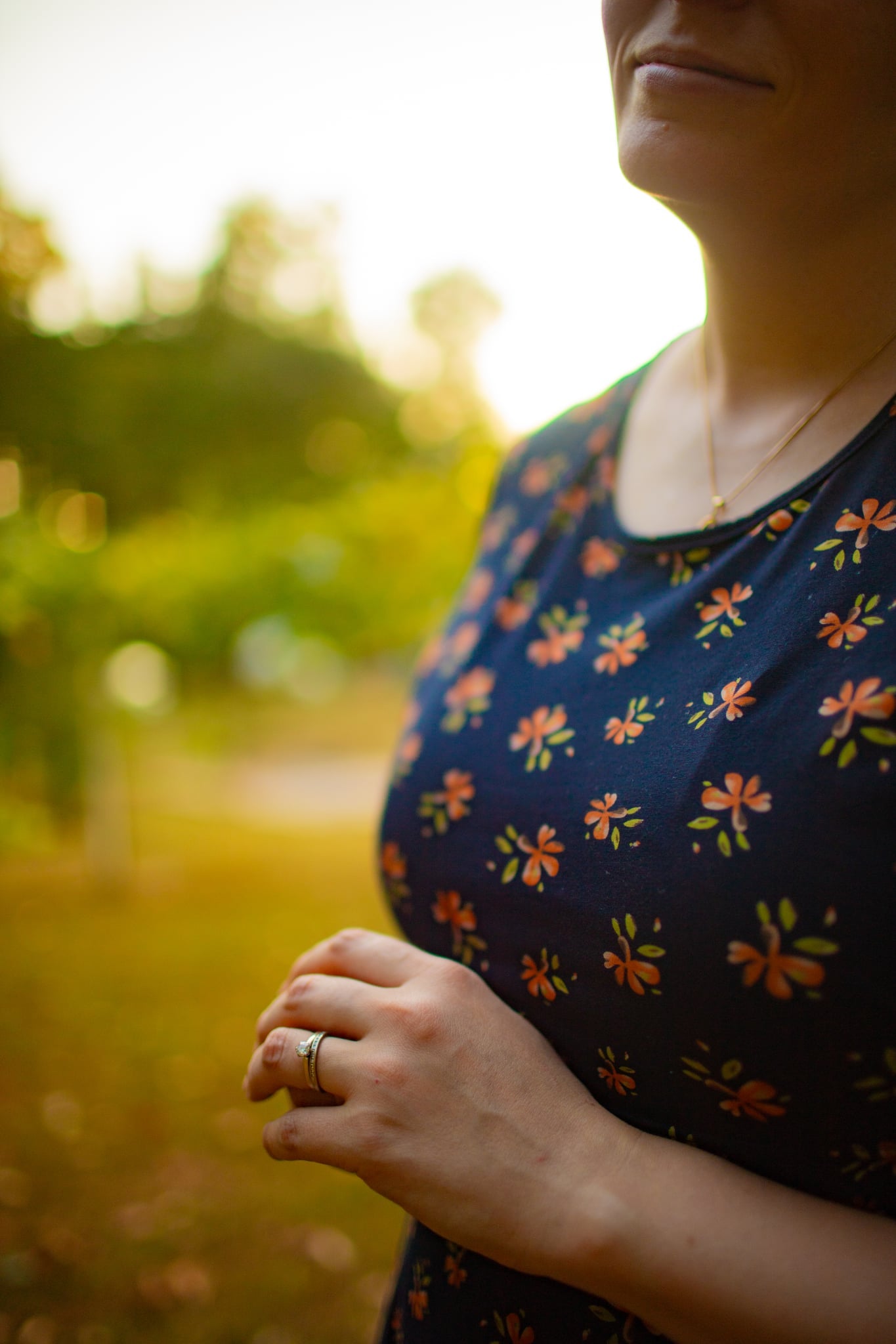 Cotton "Orange Blossom"  Nursing Friendly Dress in Navy