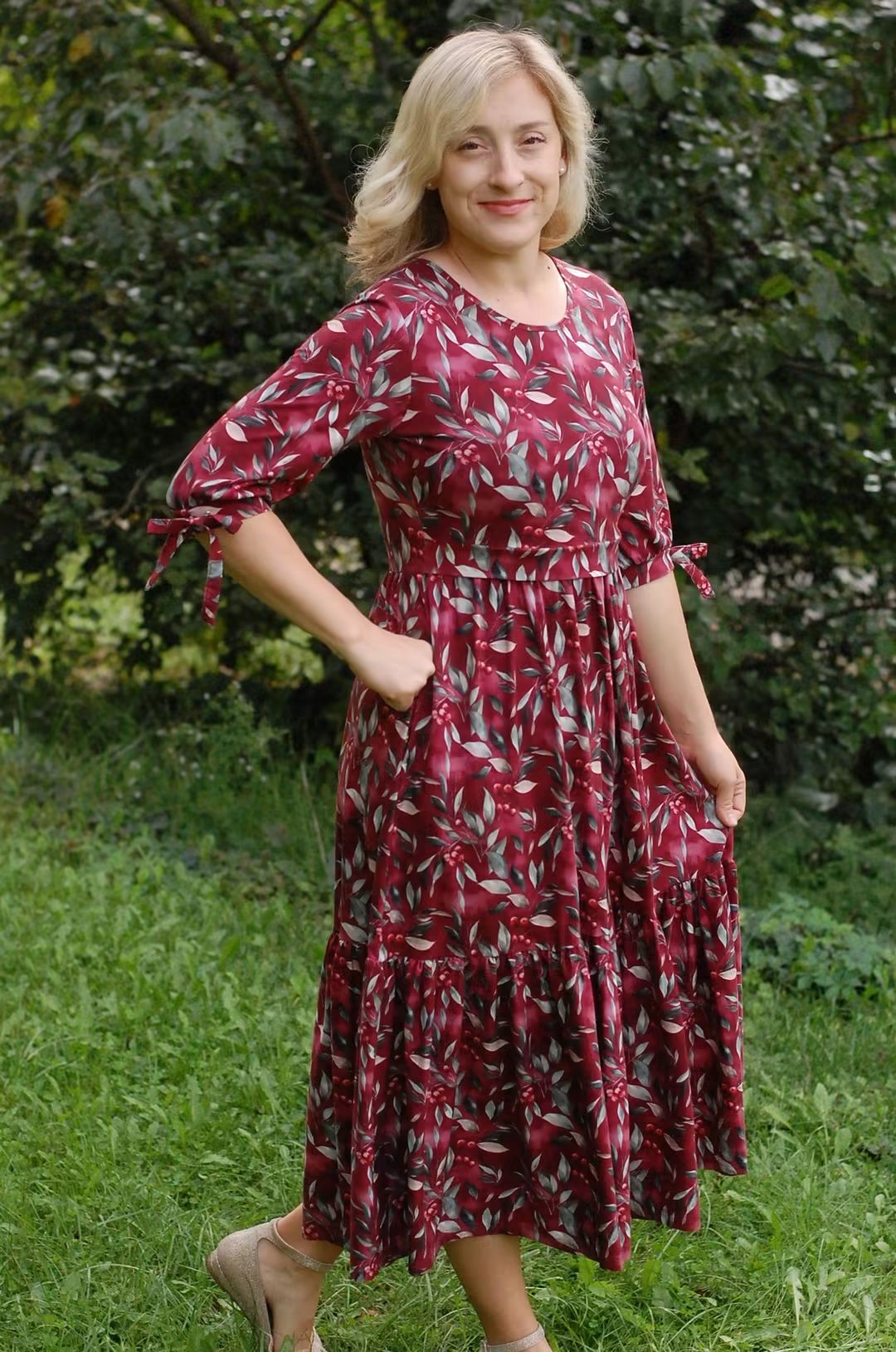 Pre-Order "Winterberry"  Cotton Homestead Ruffle Dress with 3/4 Removable Bow Sleeves