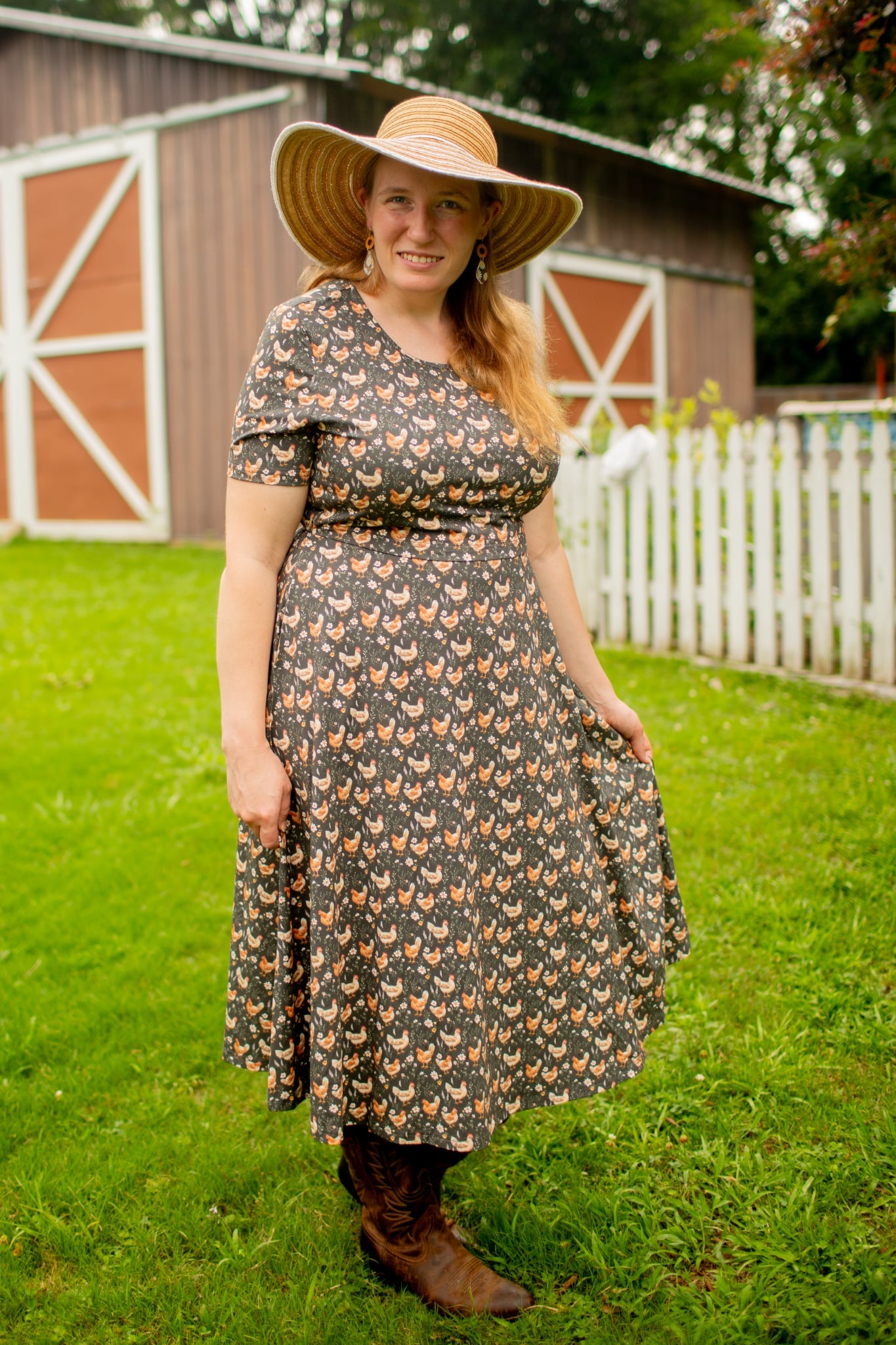 Pre-Order "Farmyard Bevy"  Cotton Twirl Midi Dress