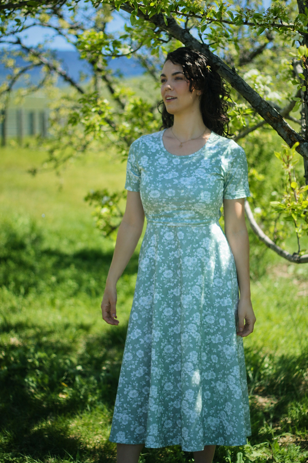 Sage Blossom Cotton Twirl Dress