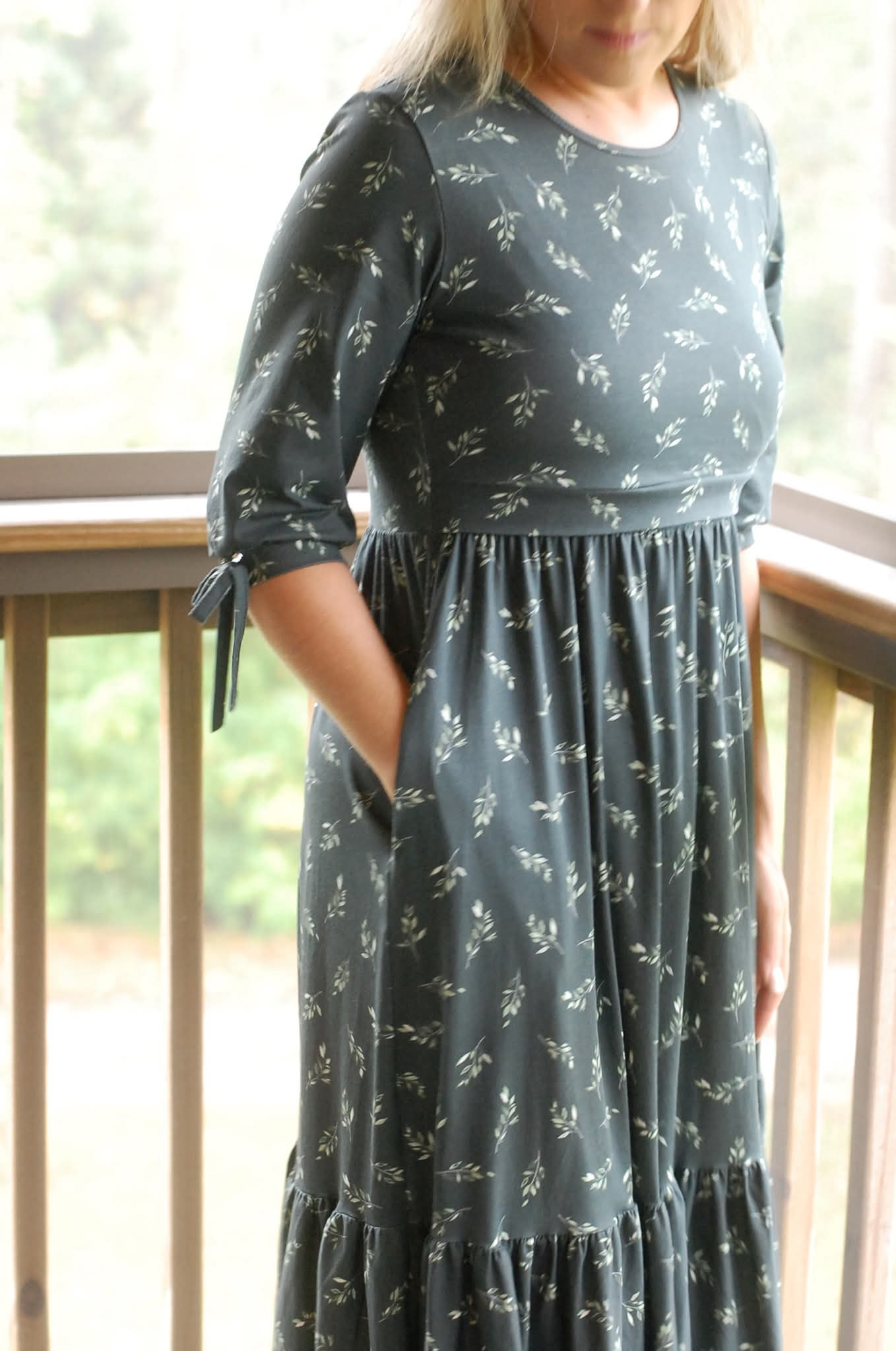 Olive Branch Nursing Friendly Cotton Tiered Midi Dress in Dark Green