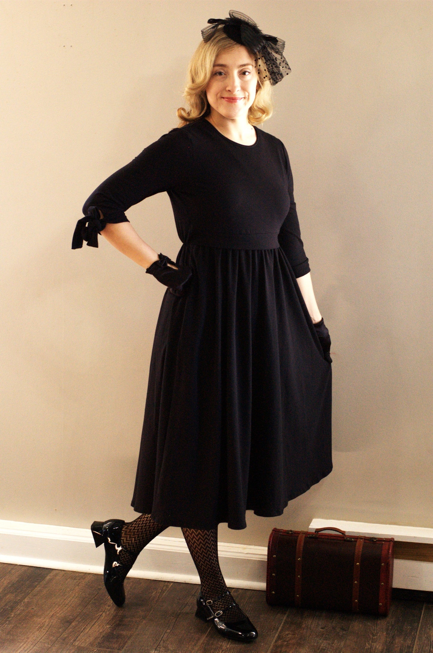 Little Black Bow Sleeve Dress Nursing and Maternity Friendly