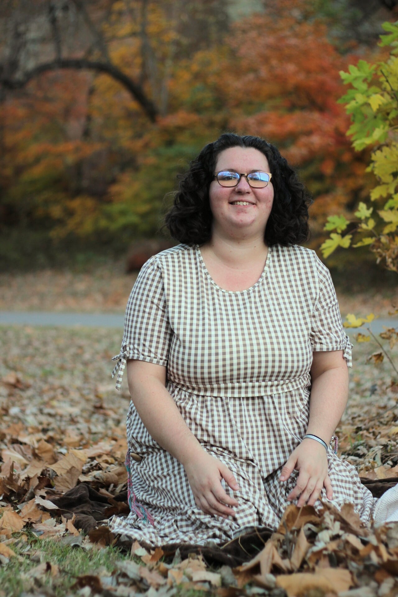 Brown Gingham Cotton Tiered Midi Dress