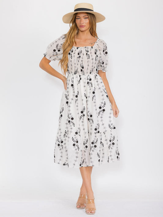 One Size Stretchy Smocked Dress in Black & White