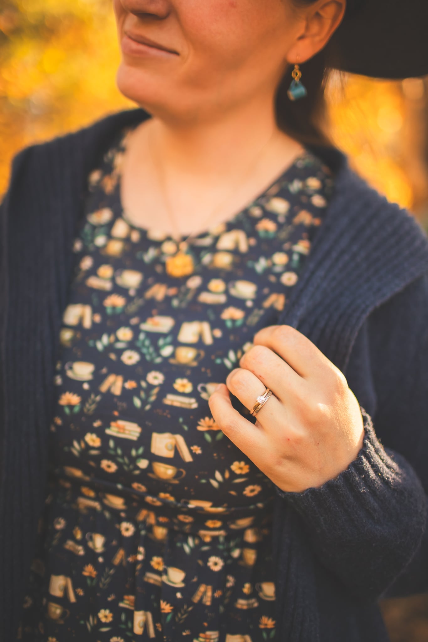 Blue Cotton "Novella" Book Print Homestead Nursing Friendly Dress