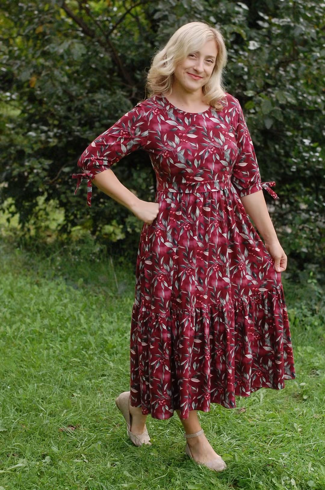 Pre-Order "Winterberry"  Cotton Homestead Ruffle Dress with 3/4 Removable Bow Sleeves