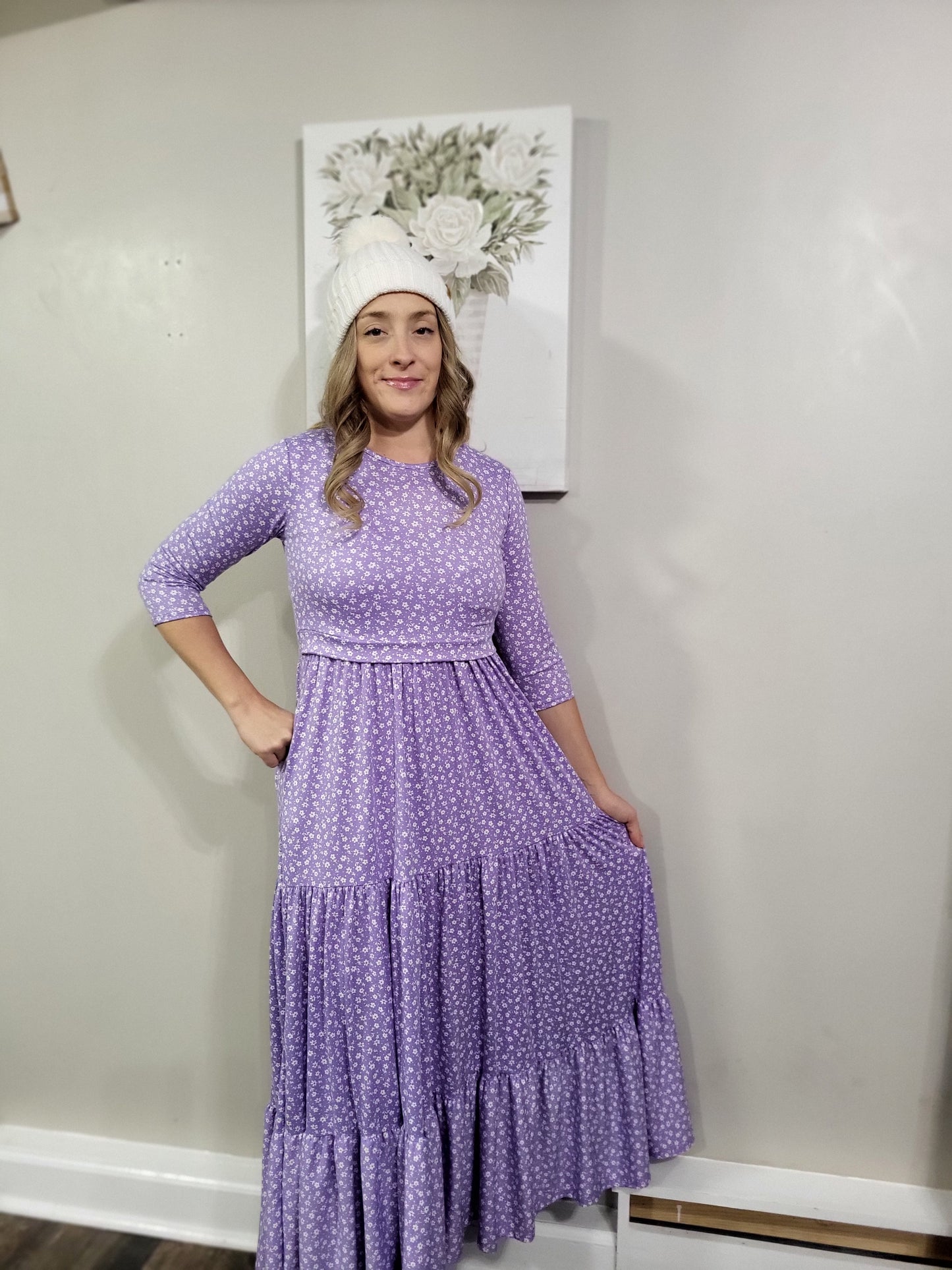 Lavender Blossoms Tiered Nursing & Maternity Friendly Dress