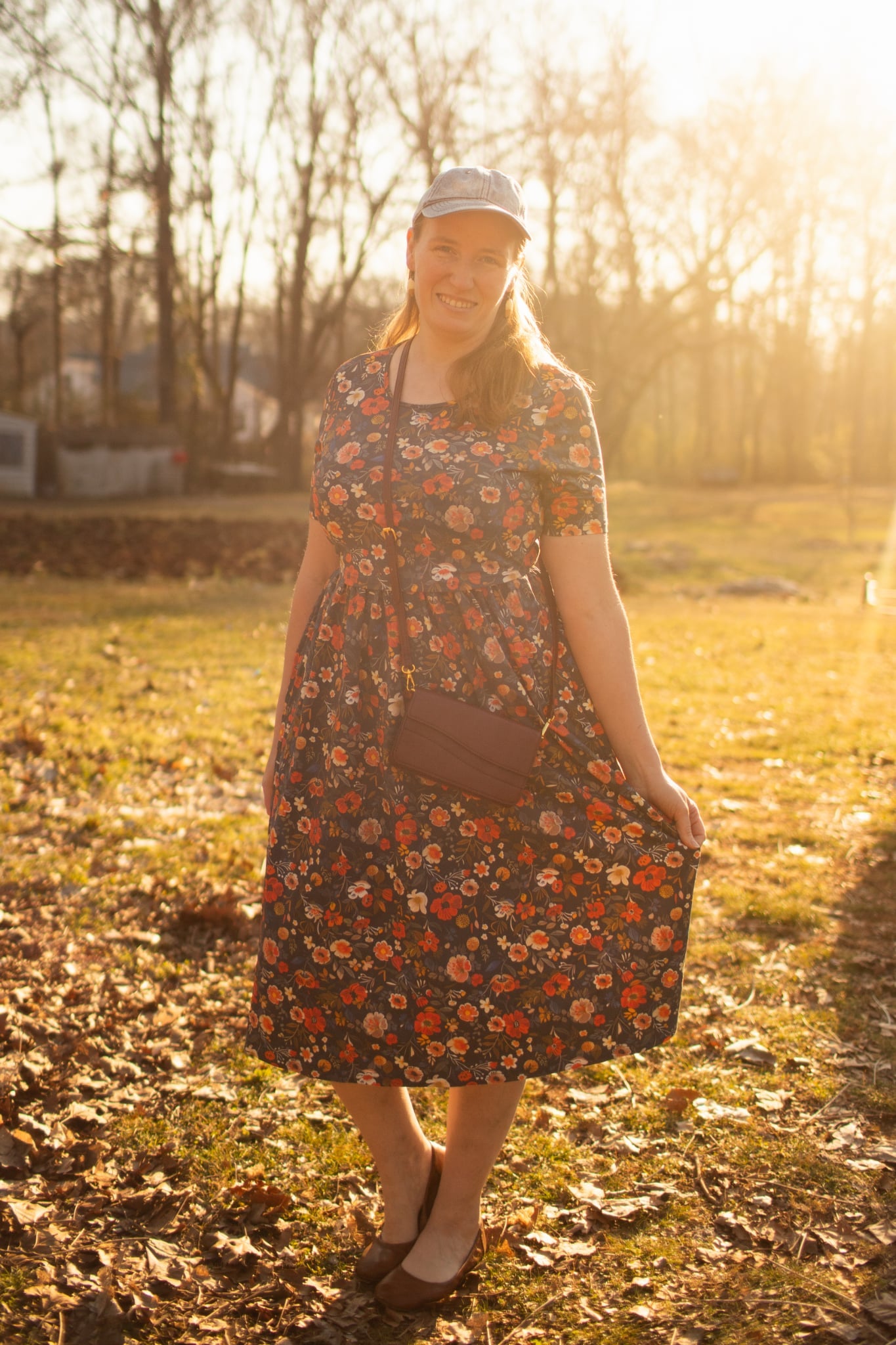 "Antique Floral" Prairie Style Nursing-Friendly Cotton Midi Dress with Natural Waist Bodice Nursing Friendly