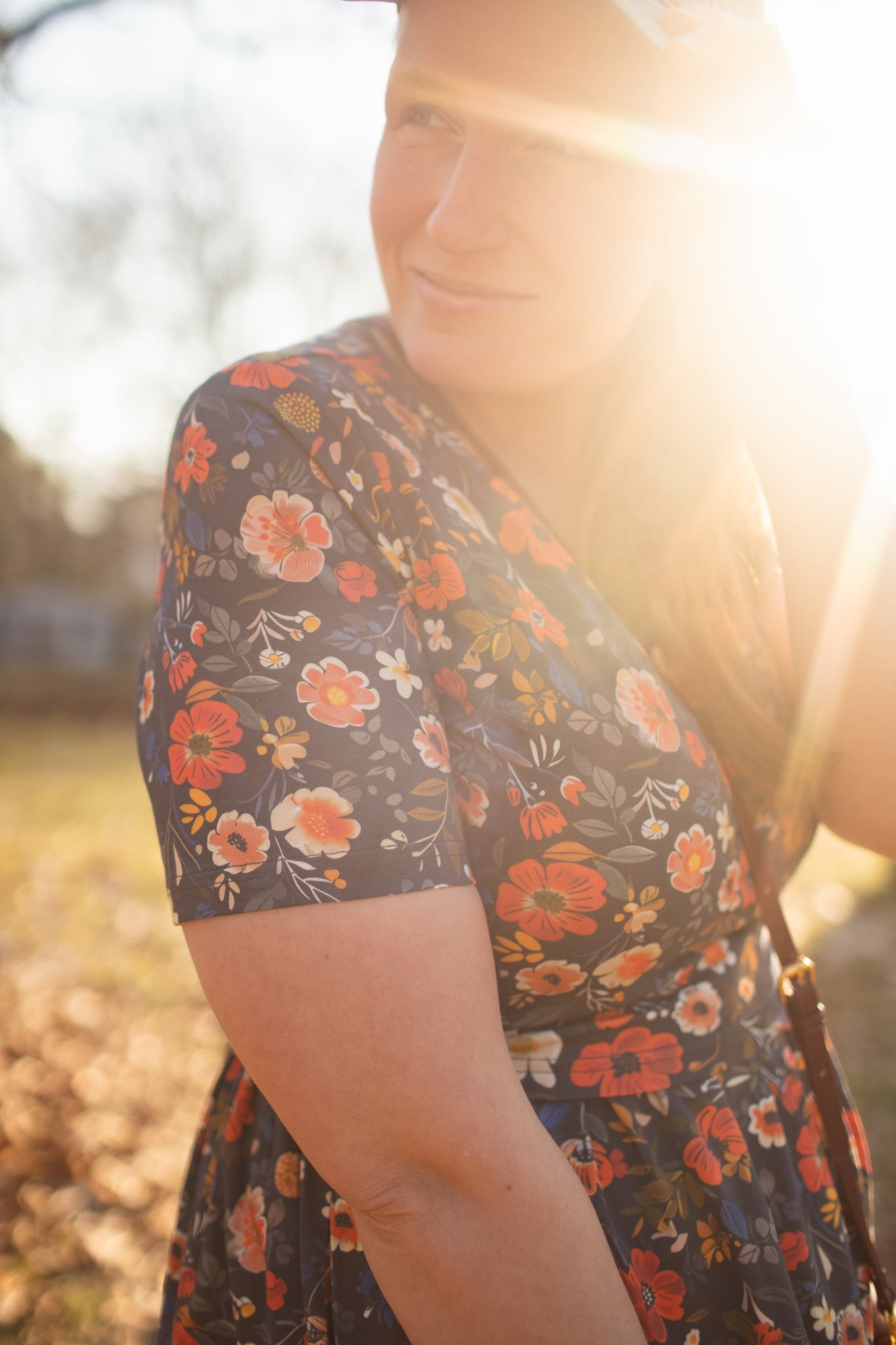 "Antique Floral" Prairie Style Nursing-Friendly Cotton Midi Dress with Natural Waist Bodice Nursing Friendly