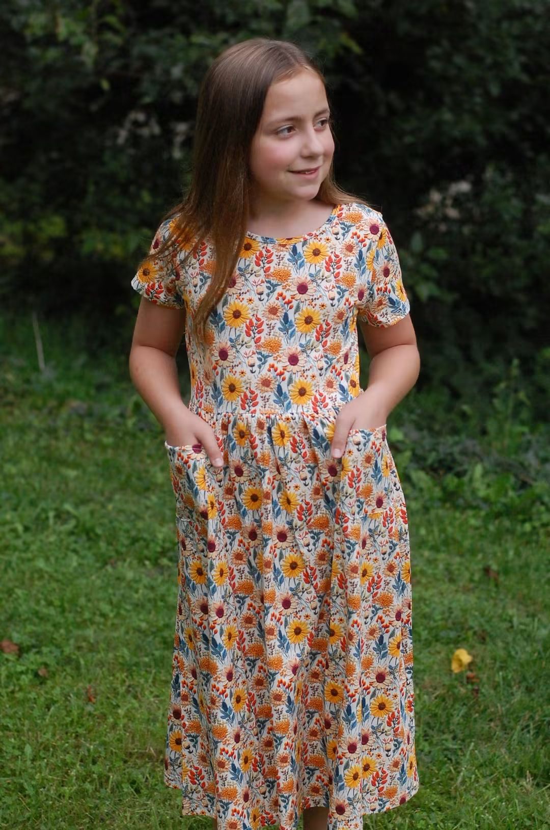 Pre-order Girls Sunflower Floral Cotton Tiered Dress