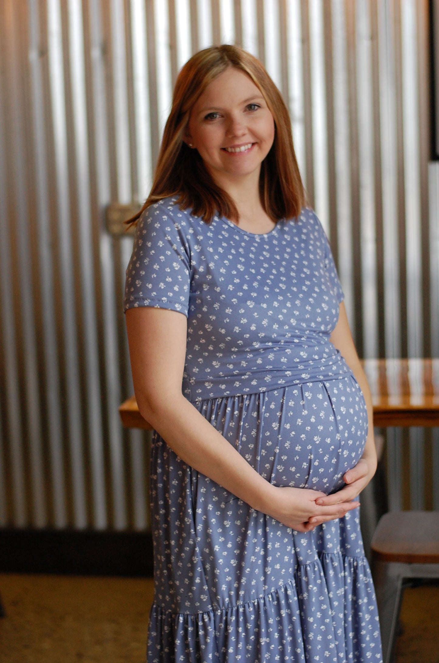 Daisy Mae Tiered Nursing & Maternity Friendly Dress in Blue