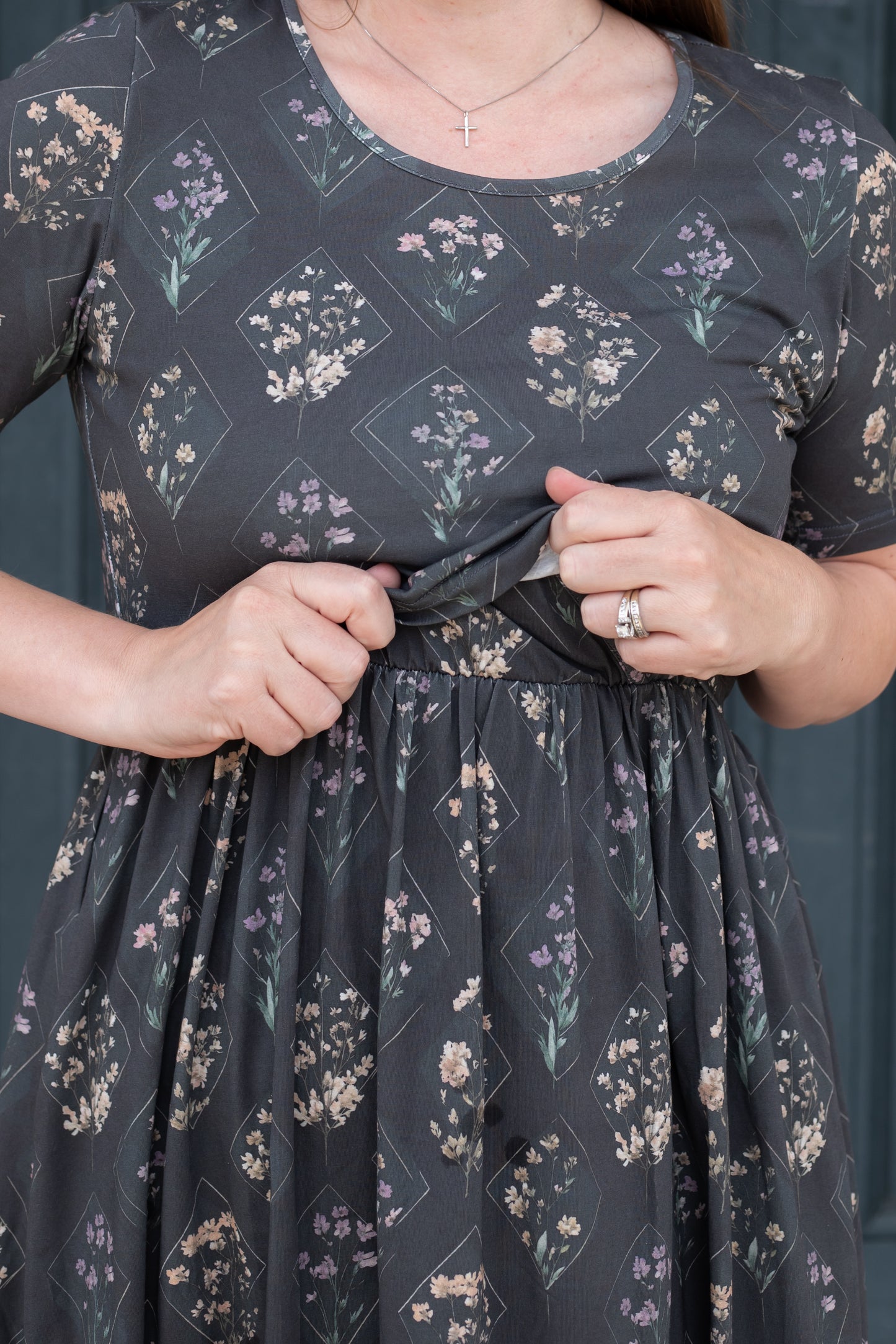 Moonlit Meadow Cotton Midi Dress with Natural Waist Bodice