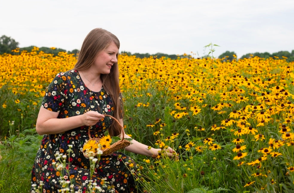 Pre-order "Midnight Wildflower"  Cotton Homestead Midi Dress