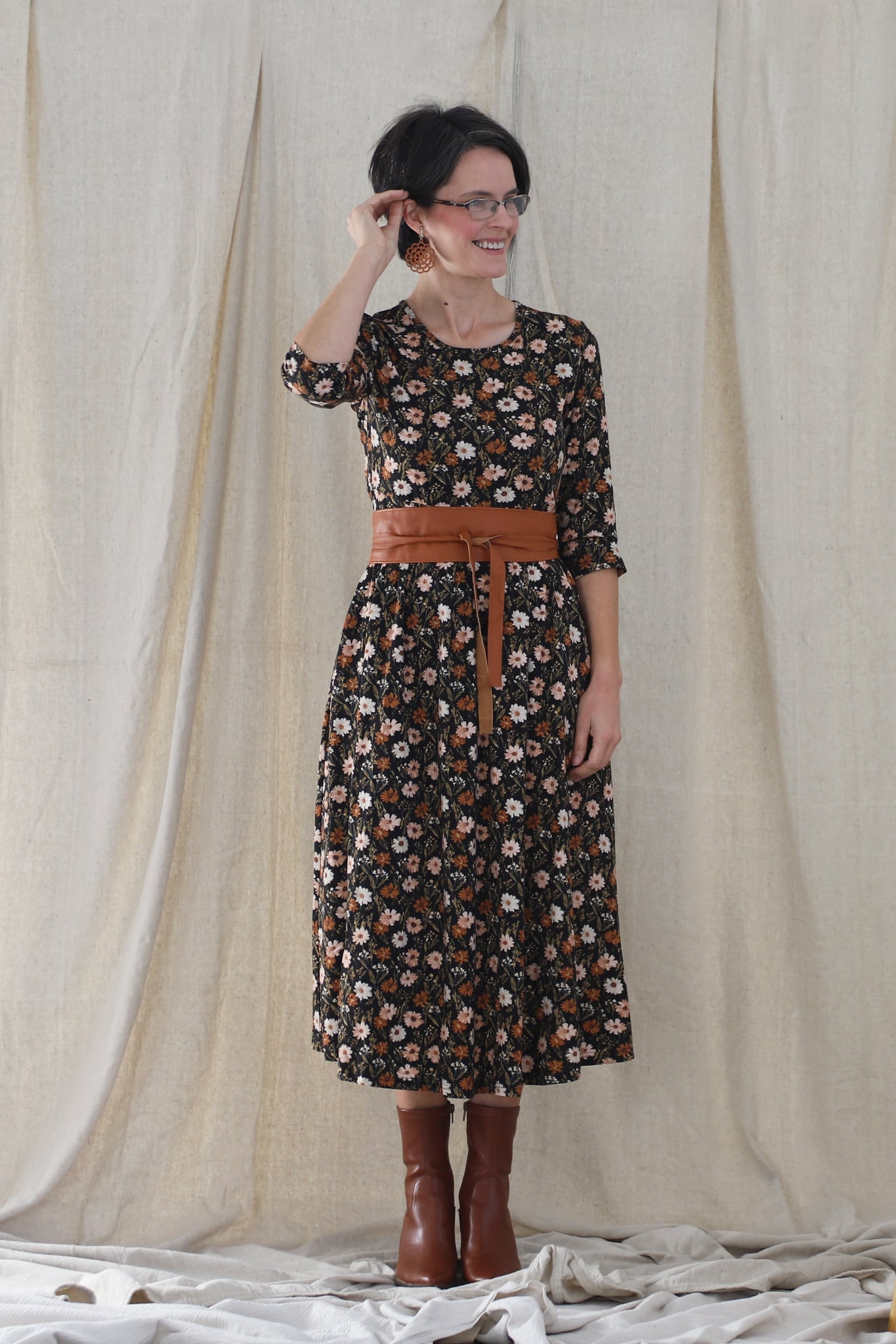 Autumn Blooms Cotton Homestead Midi Dress