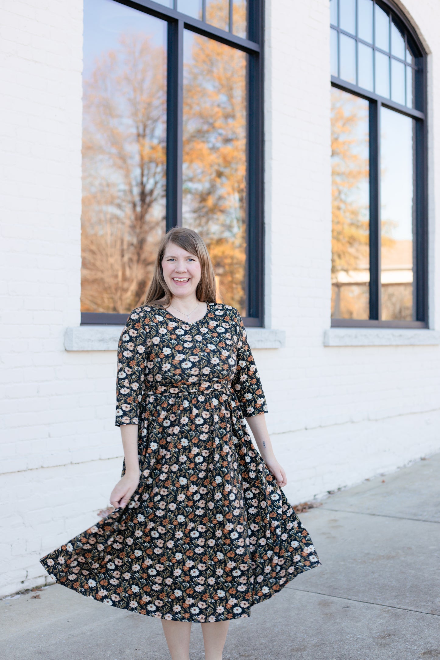 Autumn Blooms Cotton Homestead Midi Dress