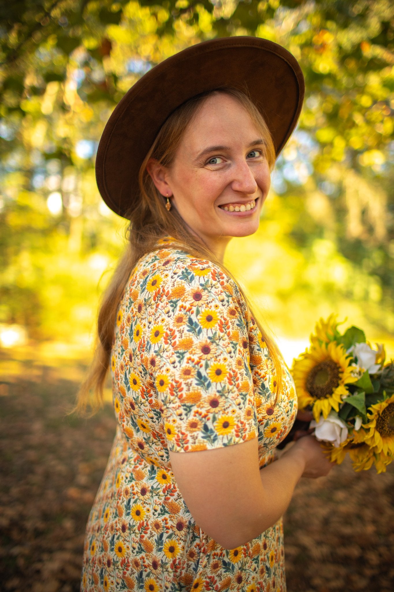 Cotton Sunflower  Floral Nursing Friendly Twirl Dress
