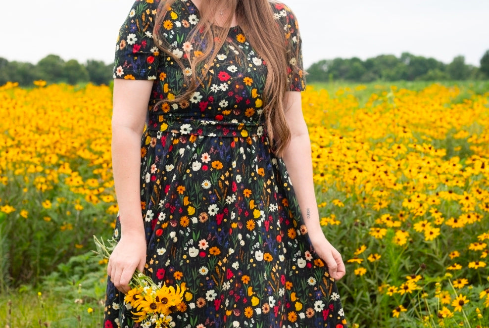 Pre-order "Midnight Wildflower"  Cotton Homestead Midi Dress