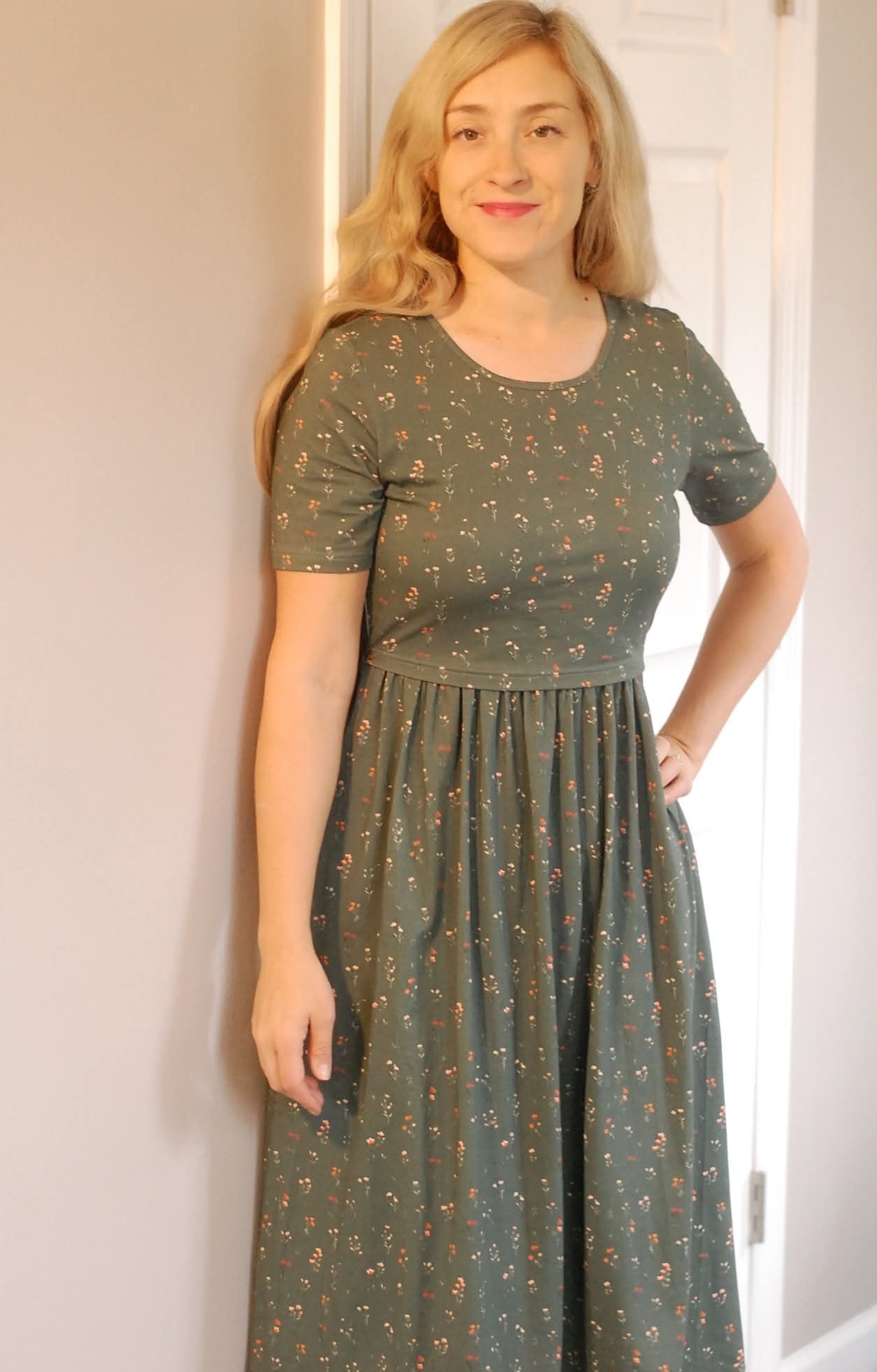 Pre-Order Forest Blooms Cotton Midi Dress Natural Waist Bodice