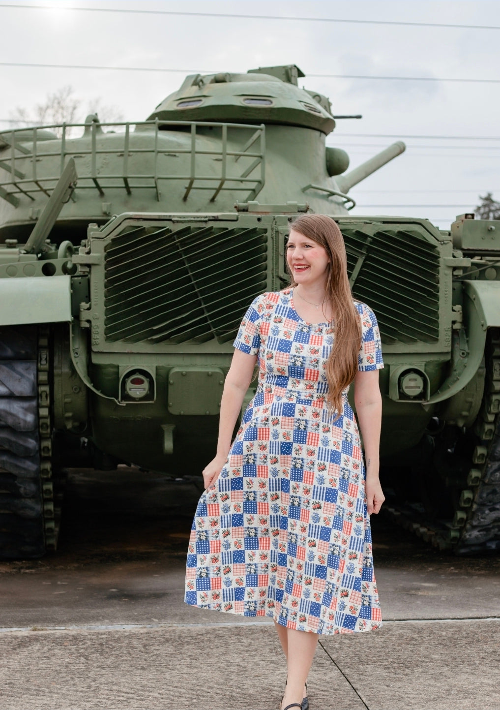 Patriotic Patchwork Cotton Twirl Dress Nursing Friendly