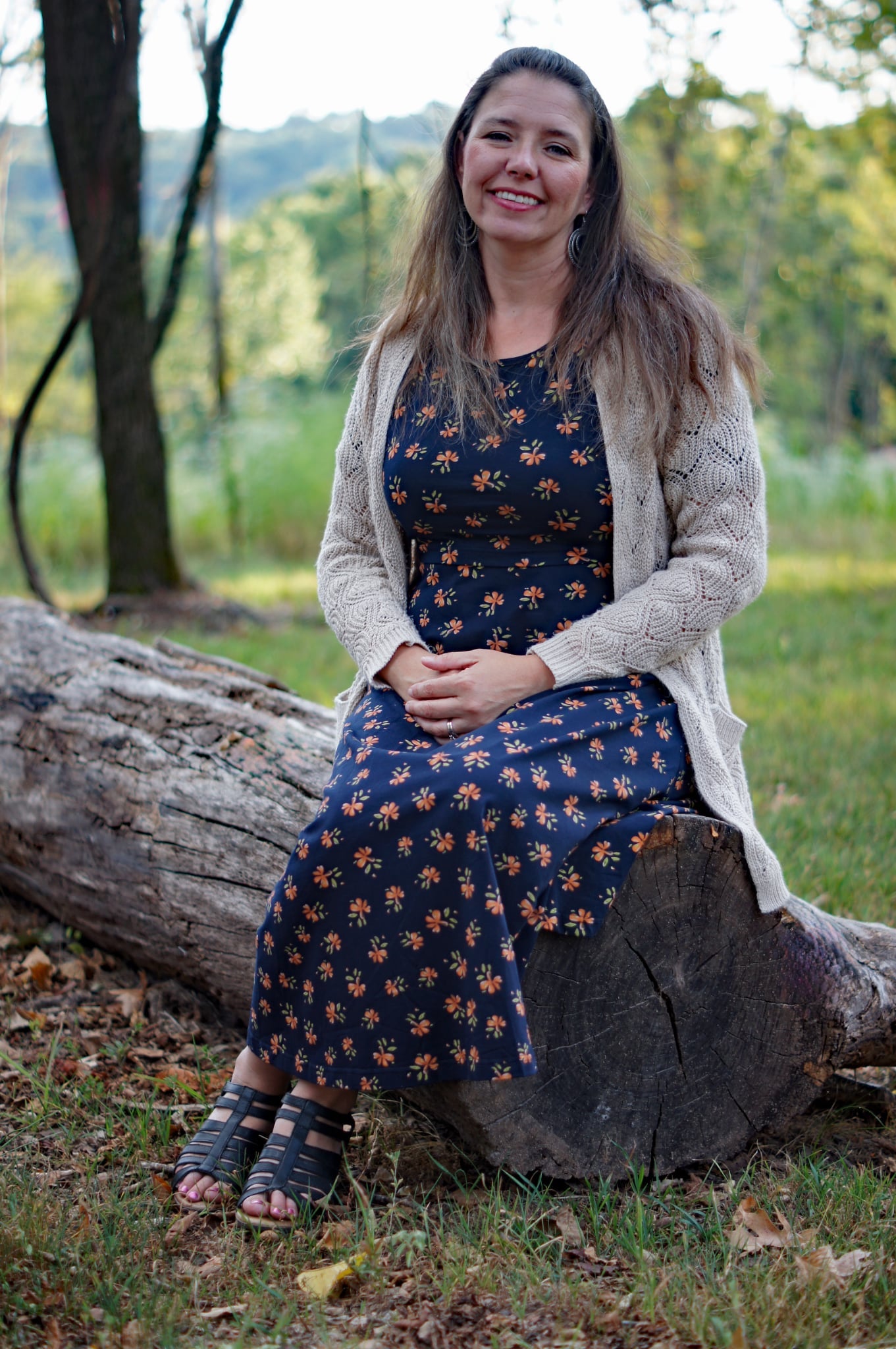 Cotton "Orange Blossom"  Nursing Friendly Dress in Navy