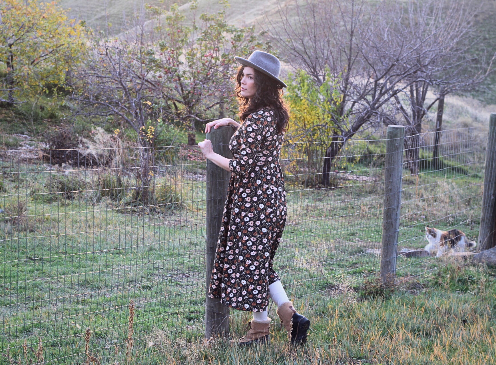 Autumn Blooms Cotton Homestead Midi Dress