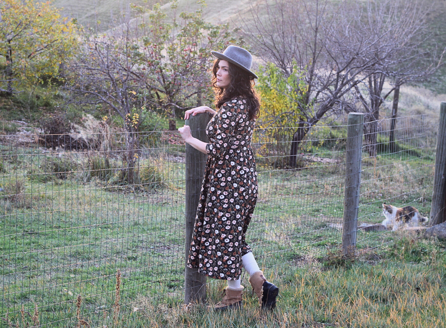 Autumn Blooms Cotton Homestead Midi Dress