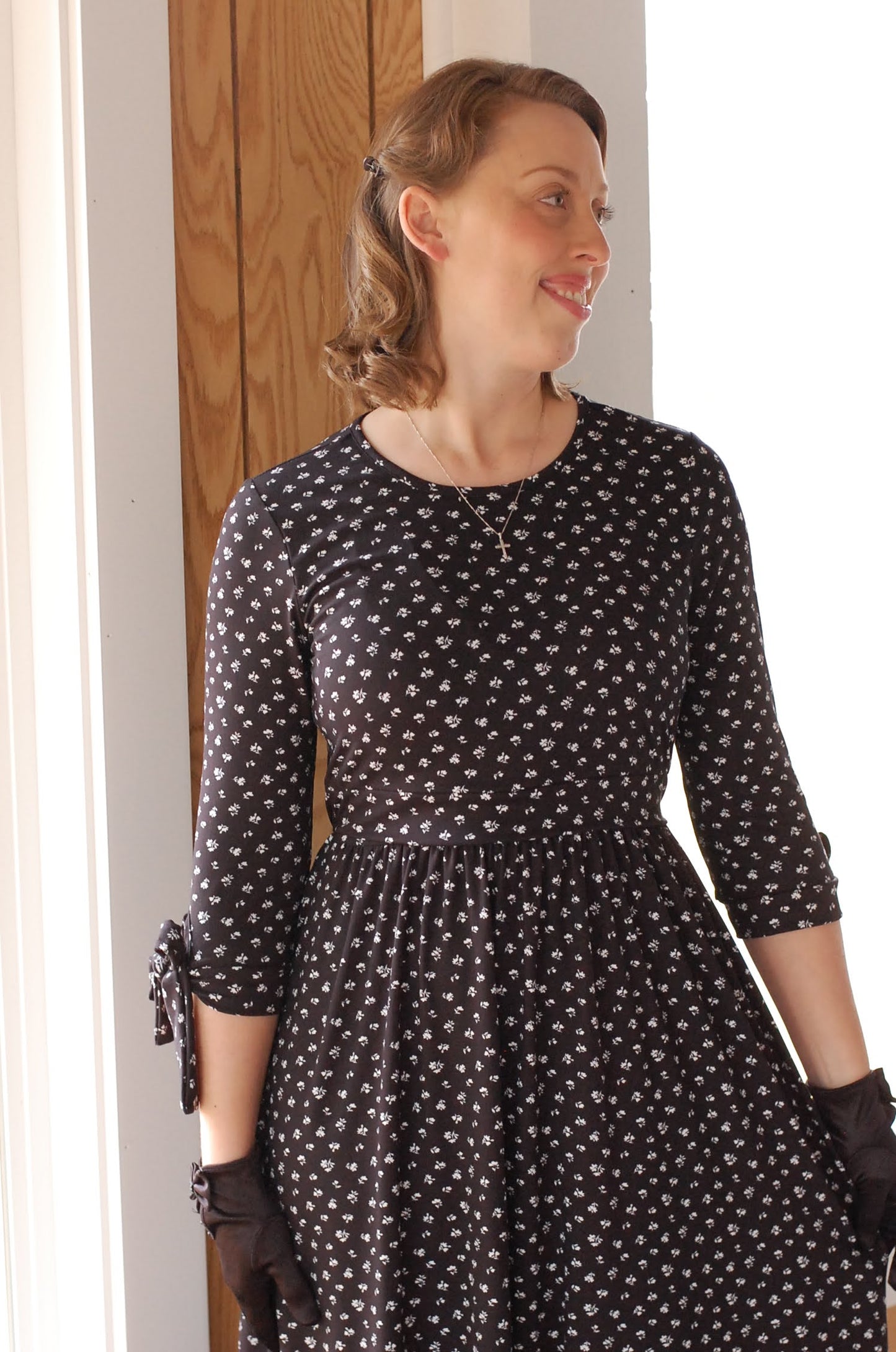 Classic Floral Bow Sleeve Dress Nursing and Maternity Friendly