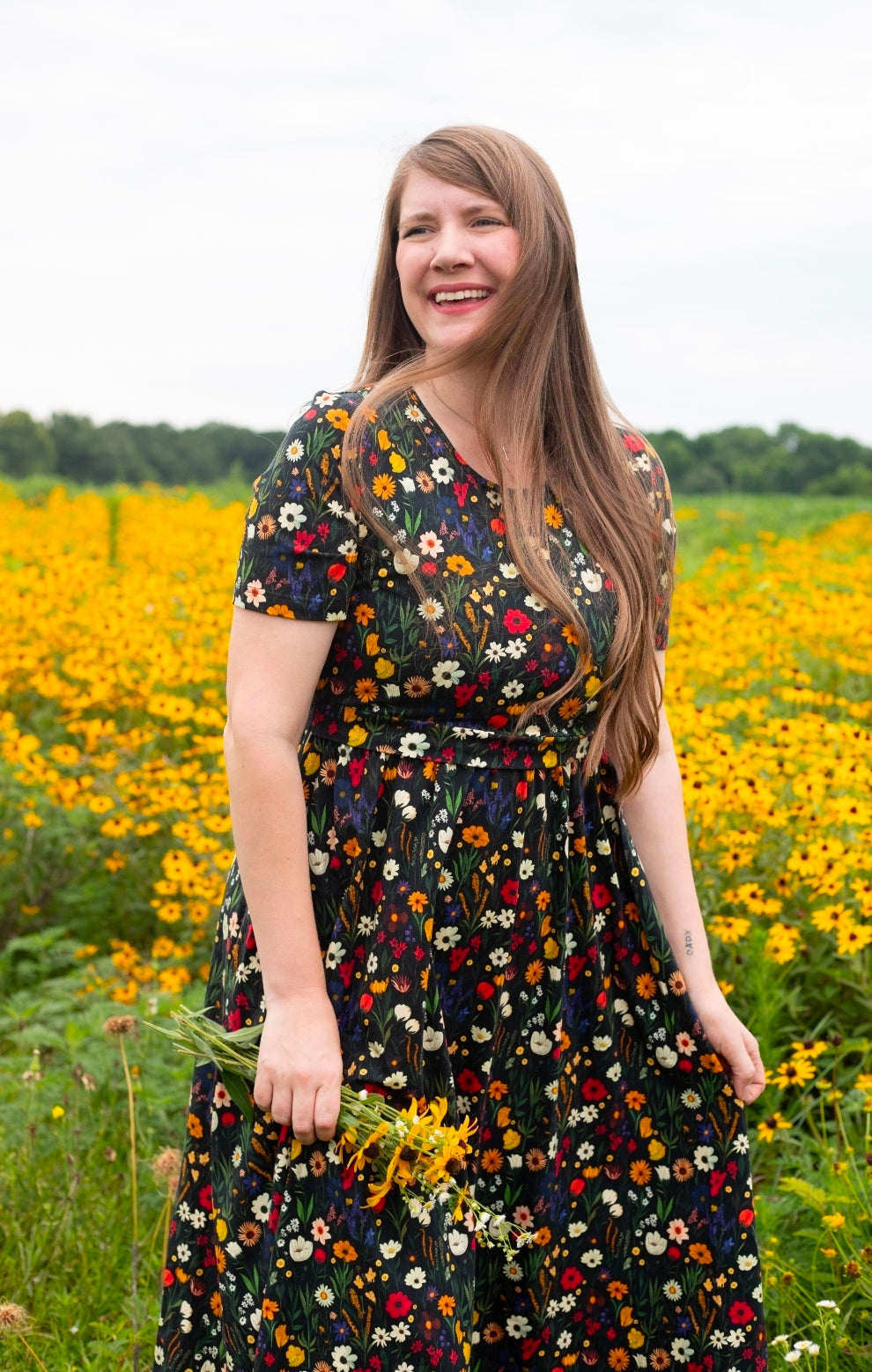 Pre-order "Midnight Wildflower"  Cotton Homestead Midi Dress