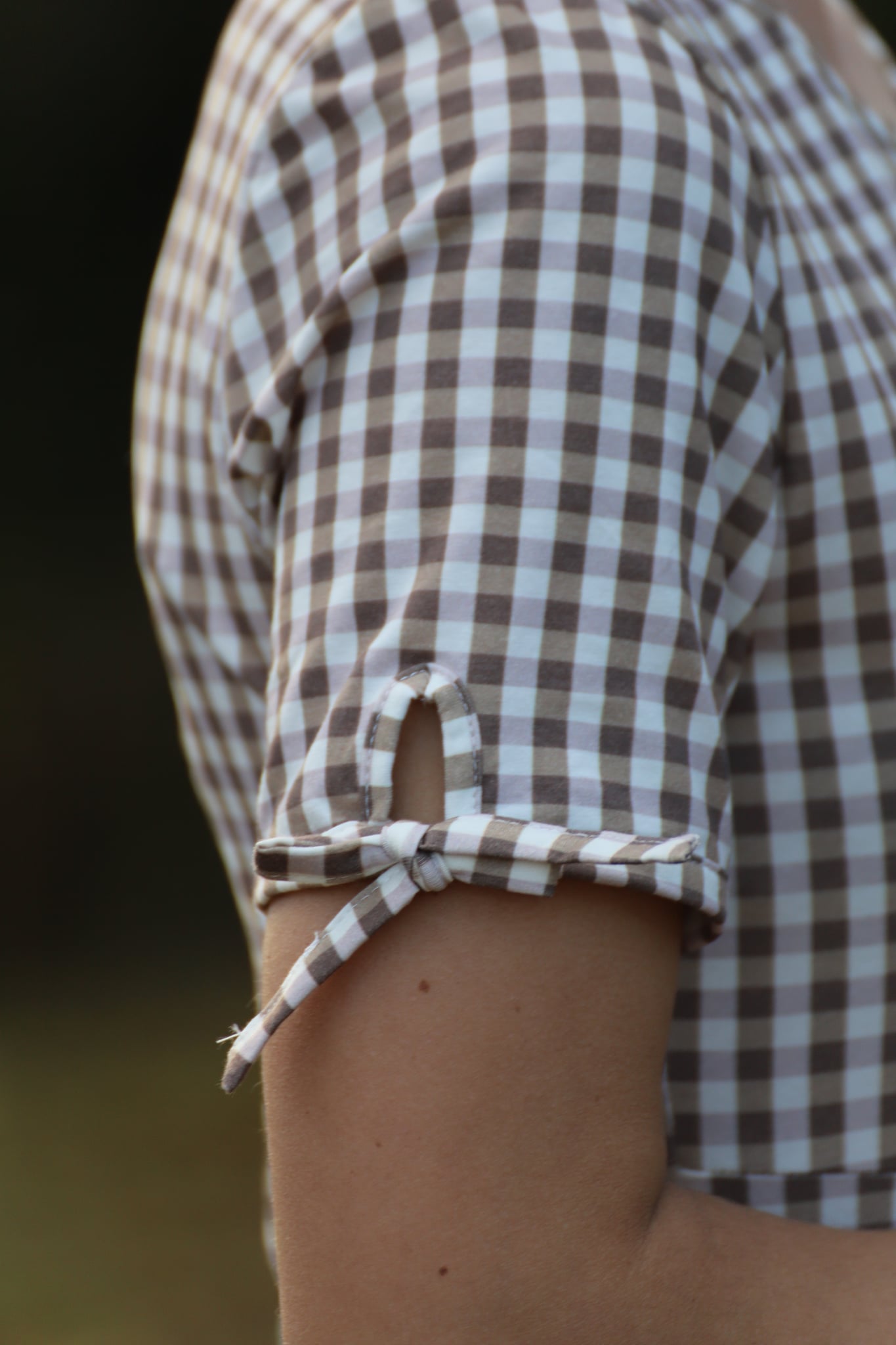 Brown Gingham Cotton Tiered Midi Dress