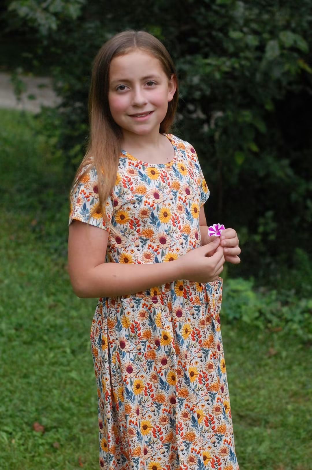 Pre-order Girls Sunflower Floral Cotton Tiered Dress