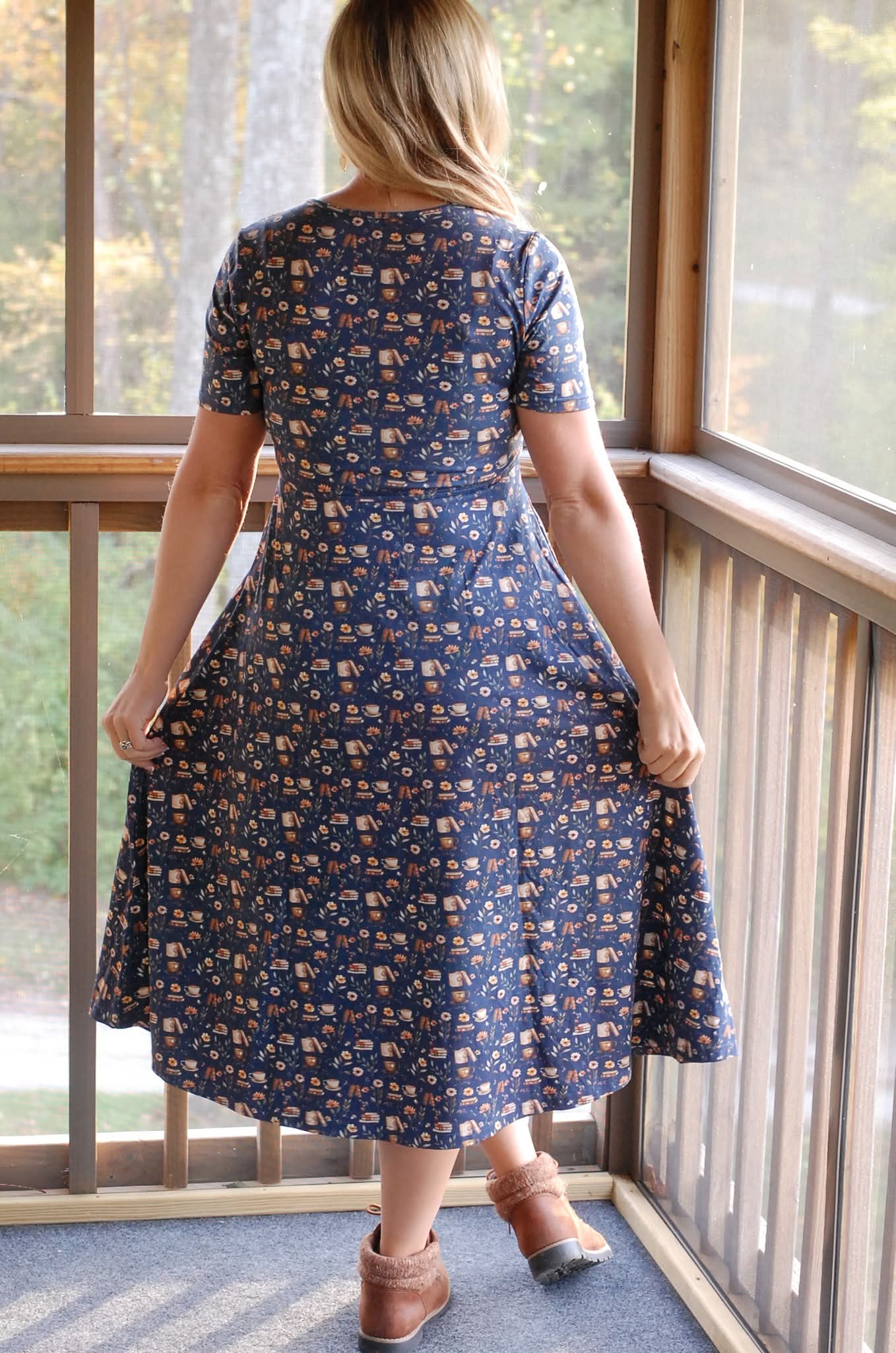 "Novella" Books Print Cotton Twirl Dress