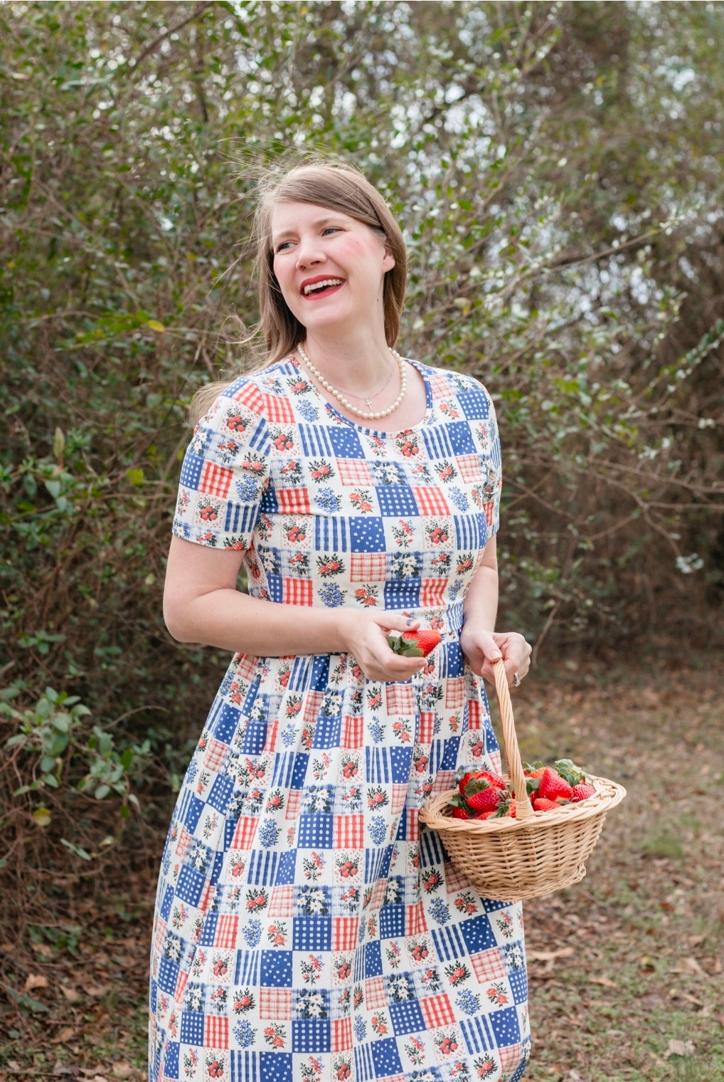 Patriotic Patchwork Prairie Style Cotton Maxi Dress with Natural Waist Bodice Nursing Friendly