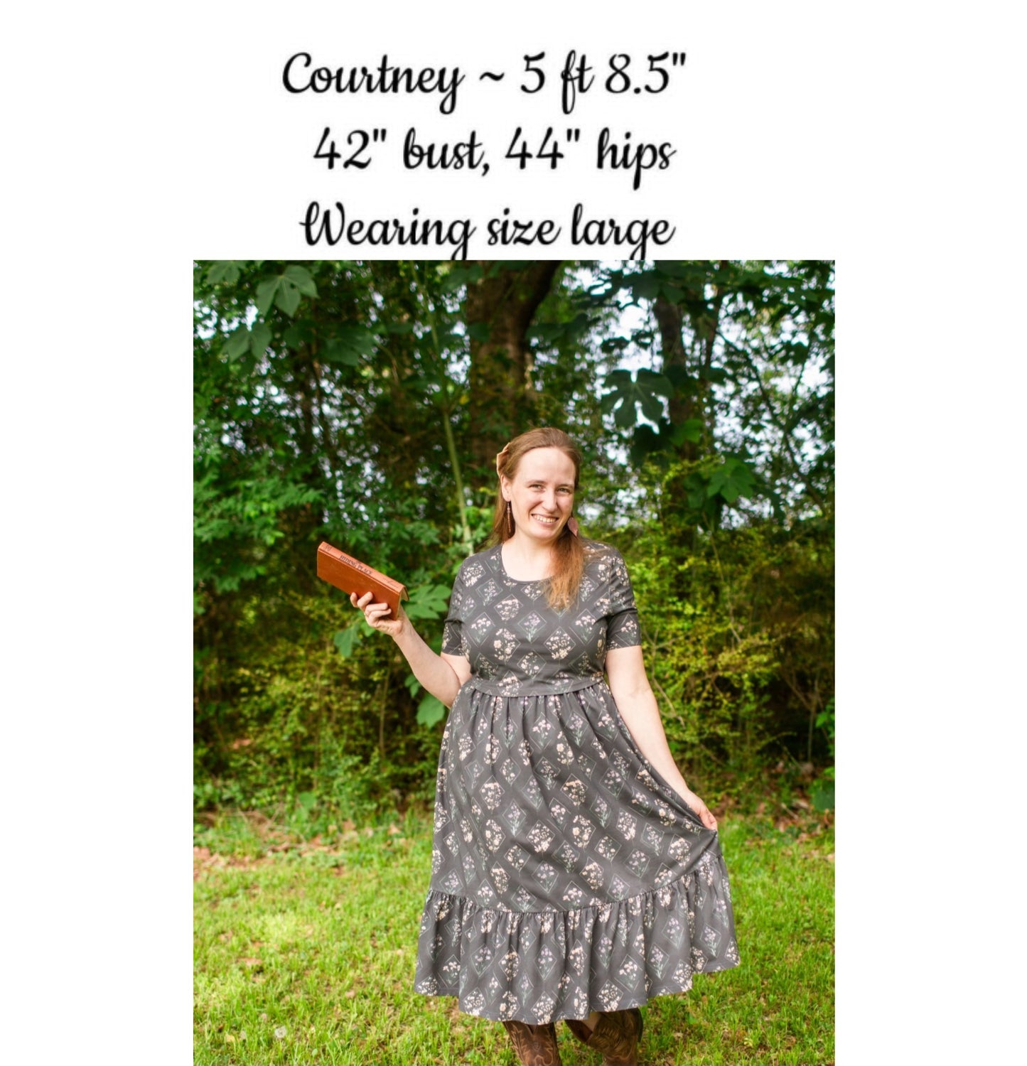 Moonlit Meadow Cotton Midi Dress with Natural Waist Bodice