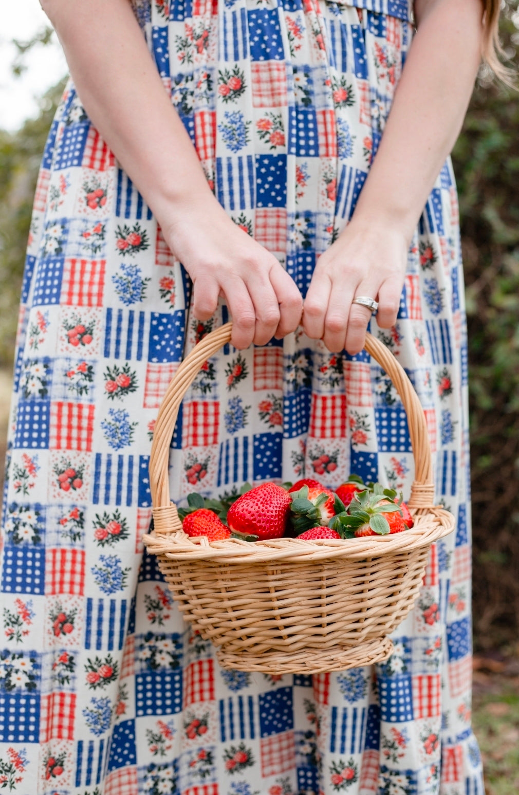 Patriotic Patchwork Prairie Style Cotton Maxi Dress with Natural Waist Bodice Nursing Friendly