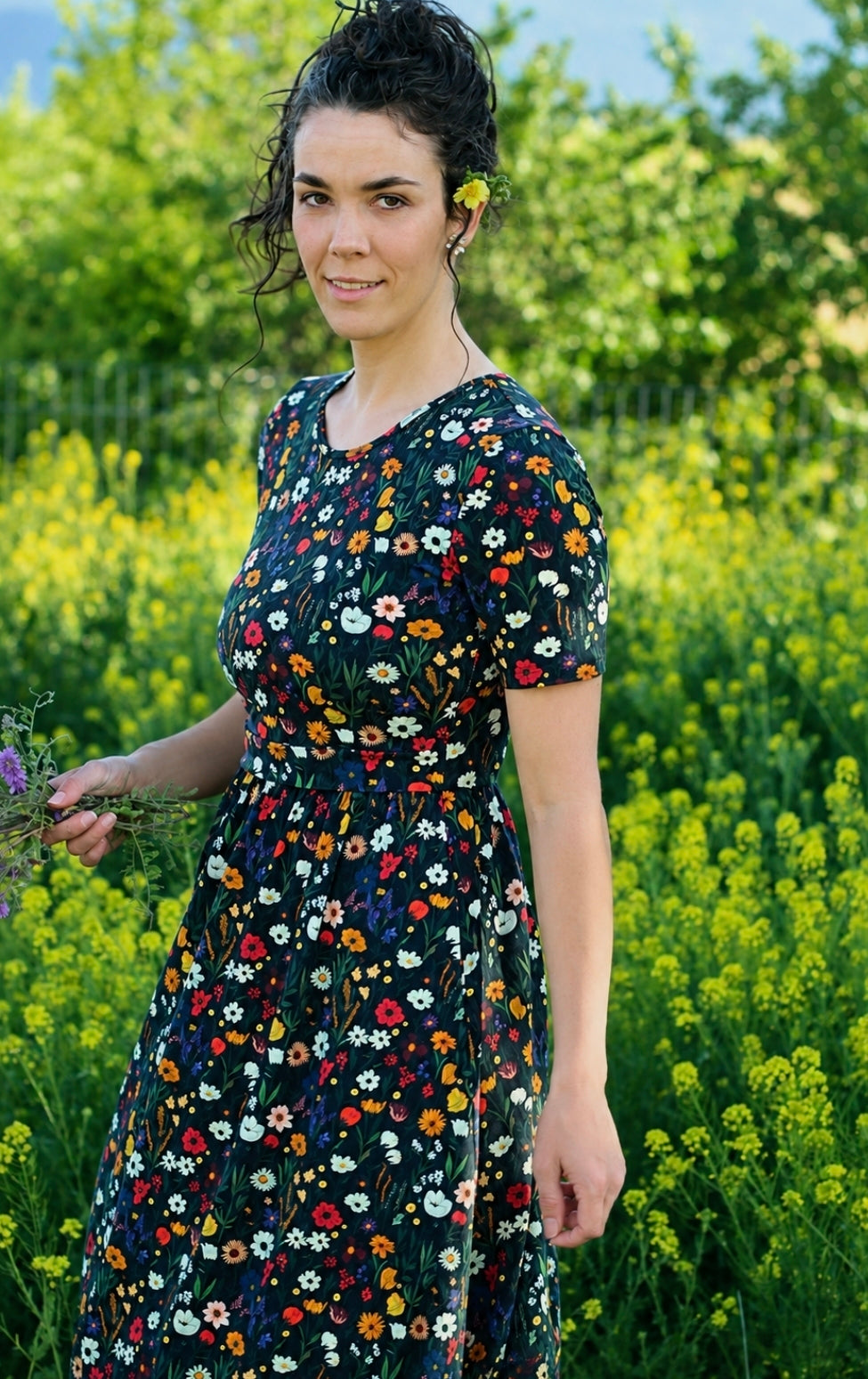 Pre-order "Midnight Wildflower"  Cotton Homestead Midi Dress