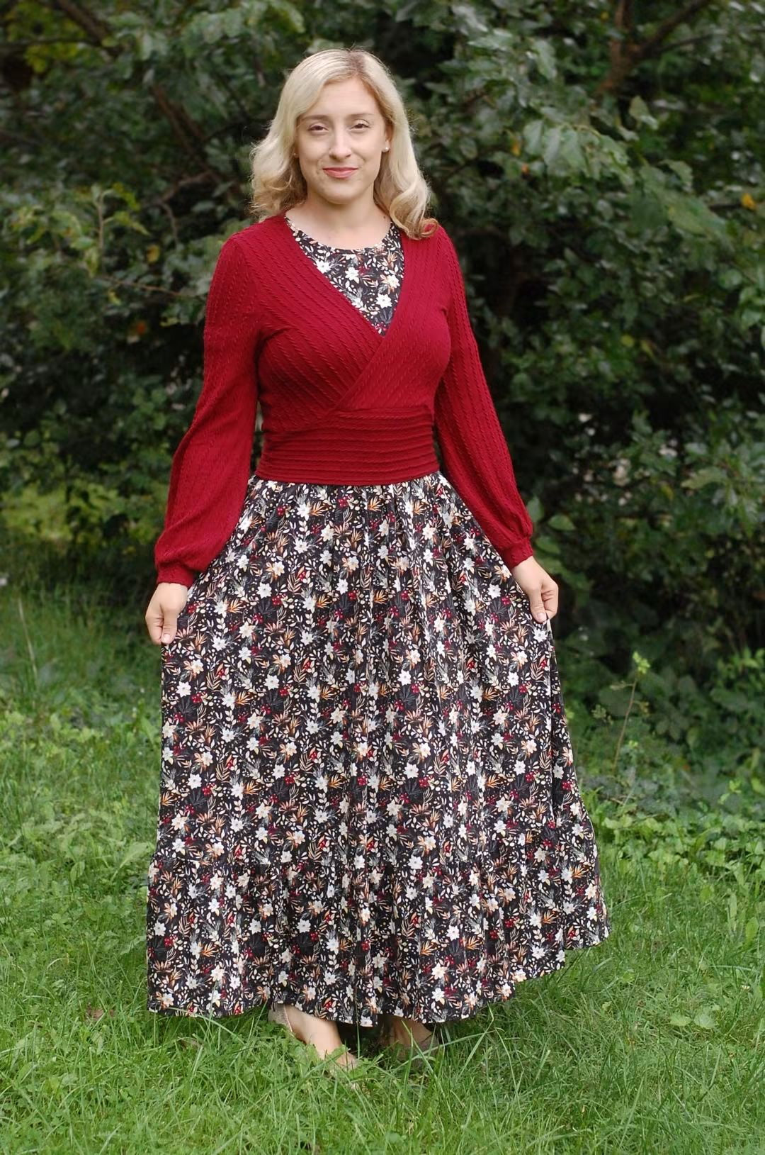 Pre-Order "Festive Flora"  Cotton Maxi Dress with Natural Waist Bodice