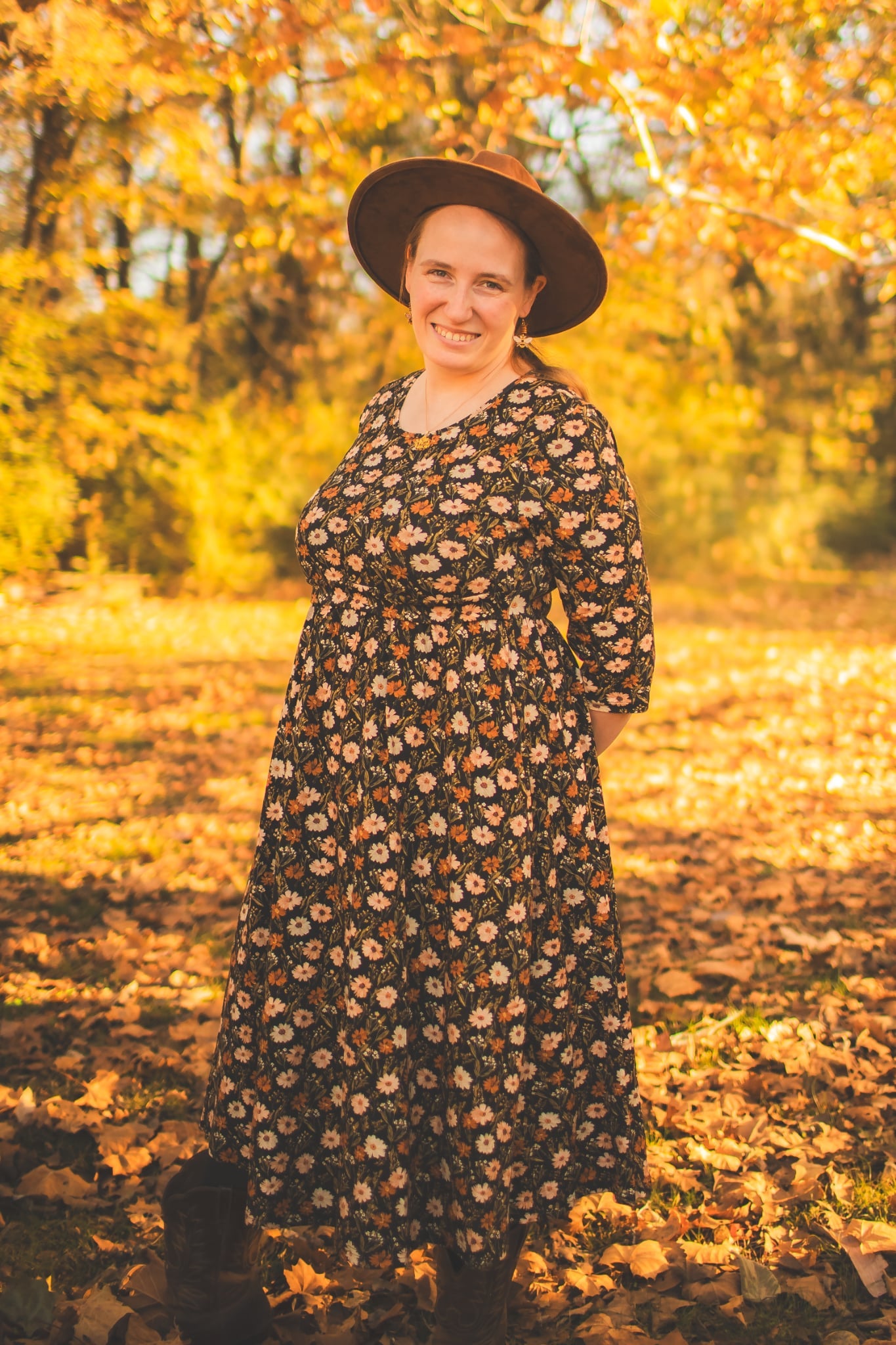 Autumn Blooms Cotton Homestead Midi Dress