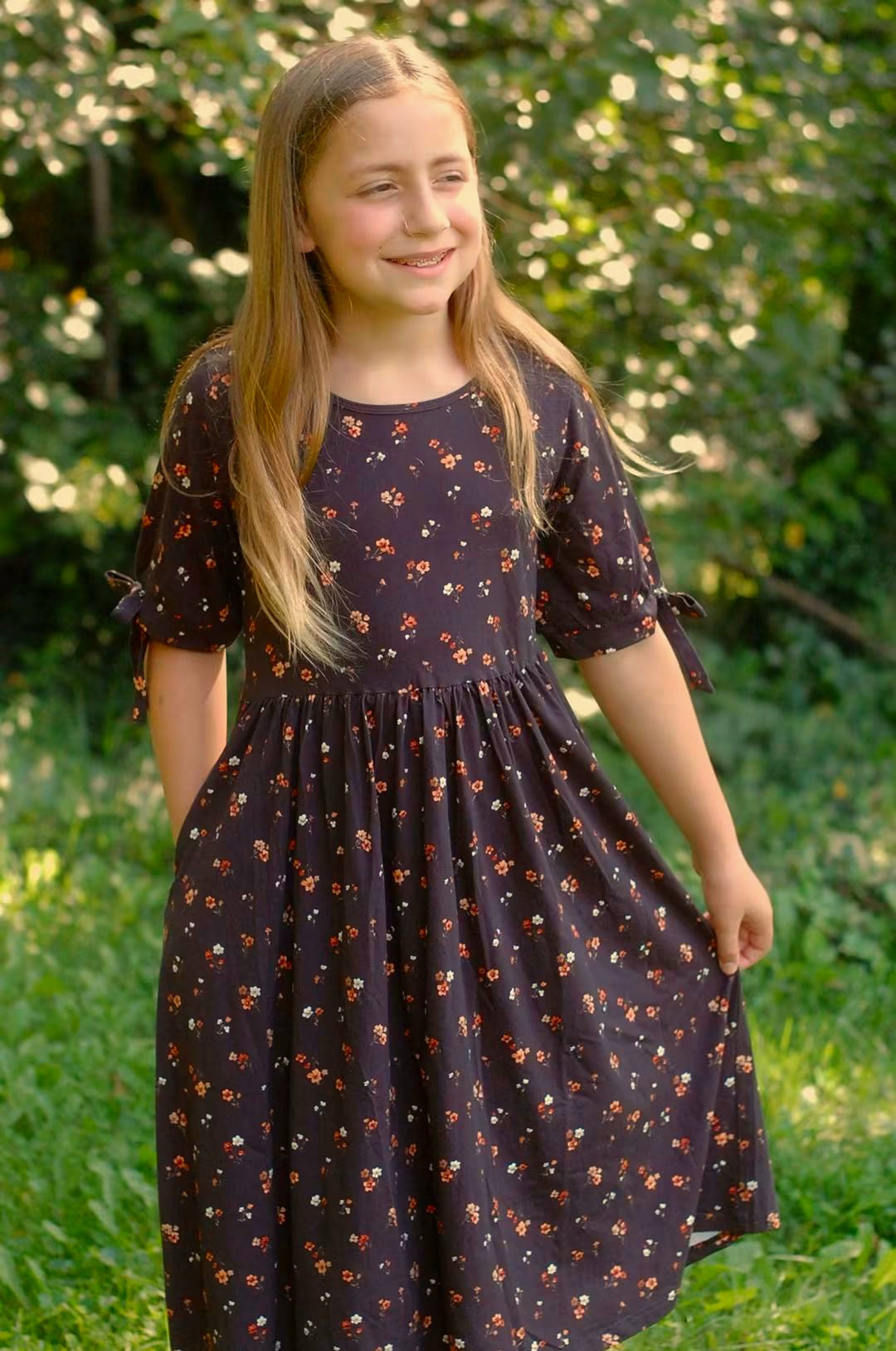 Pre-order Girls Ember Blossom Cotton Tiered Dress