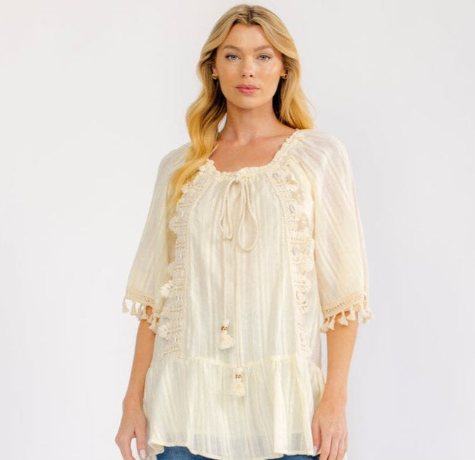 Boho Beach Vibes 100% Cotton Top in Cream