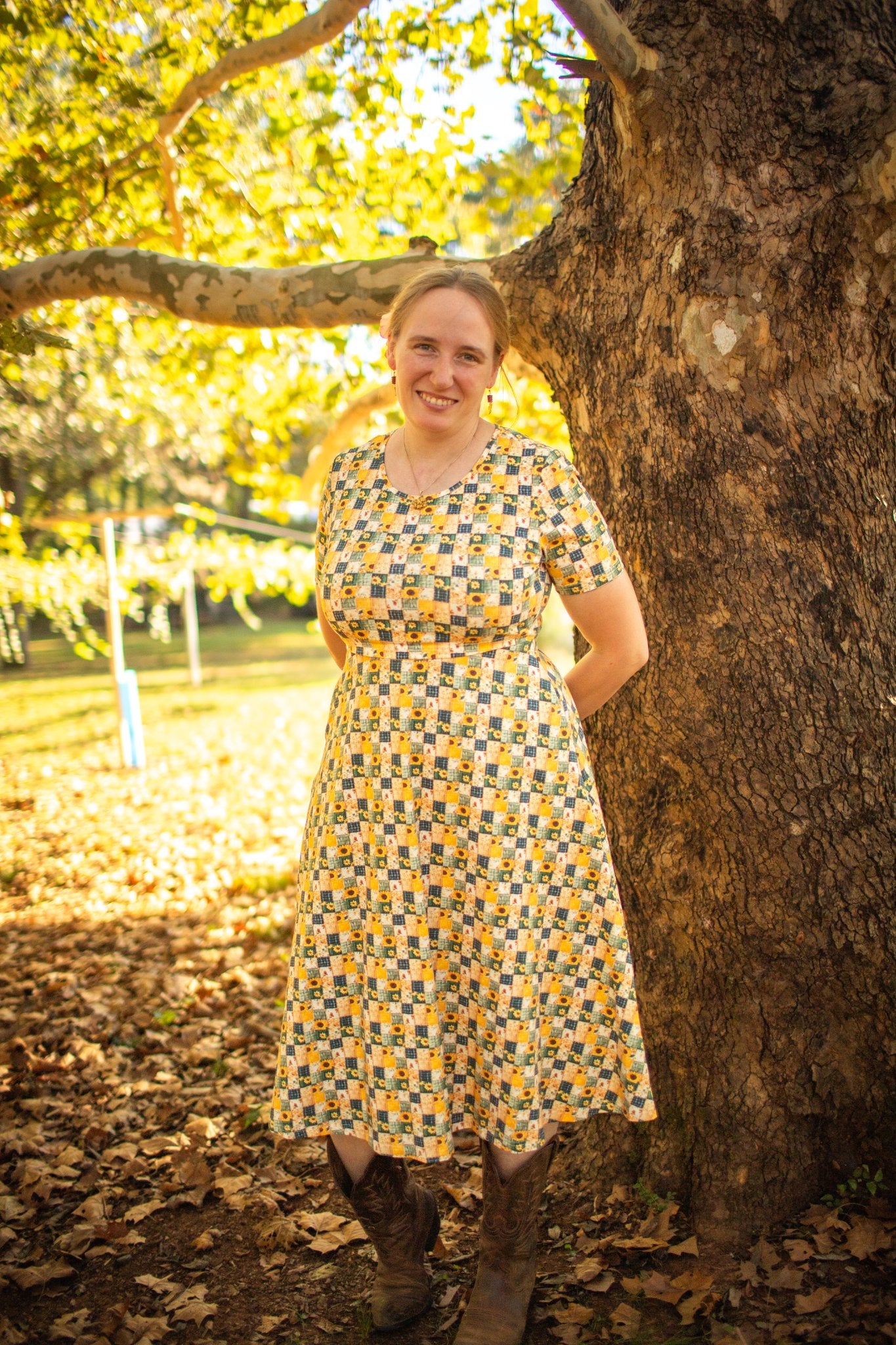 Cotton Sunflower Patchwork Nursing Friendly Twirl Dress