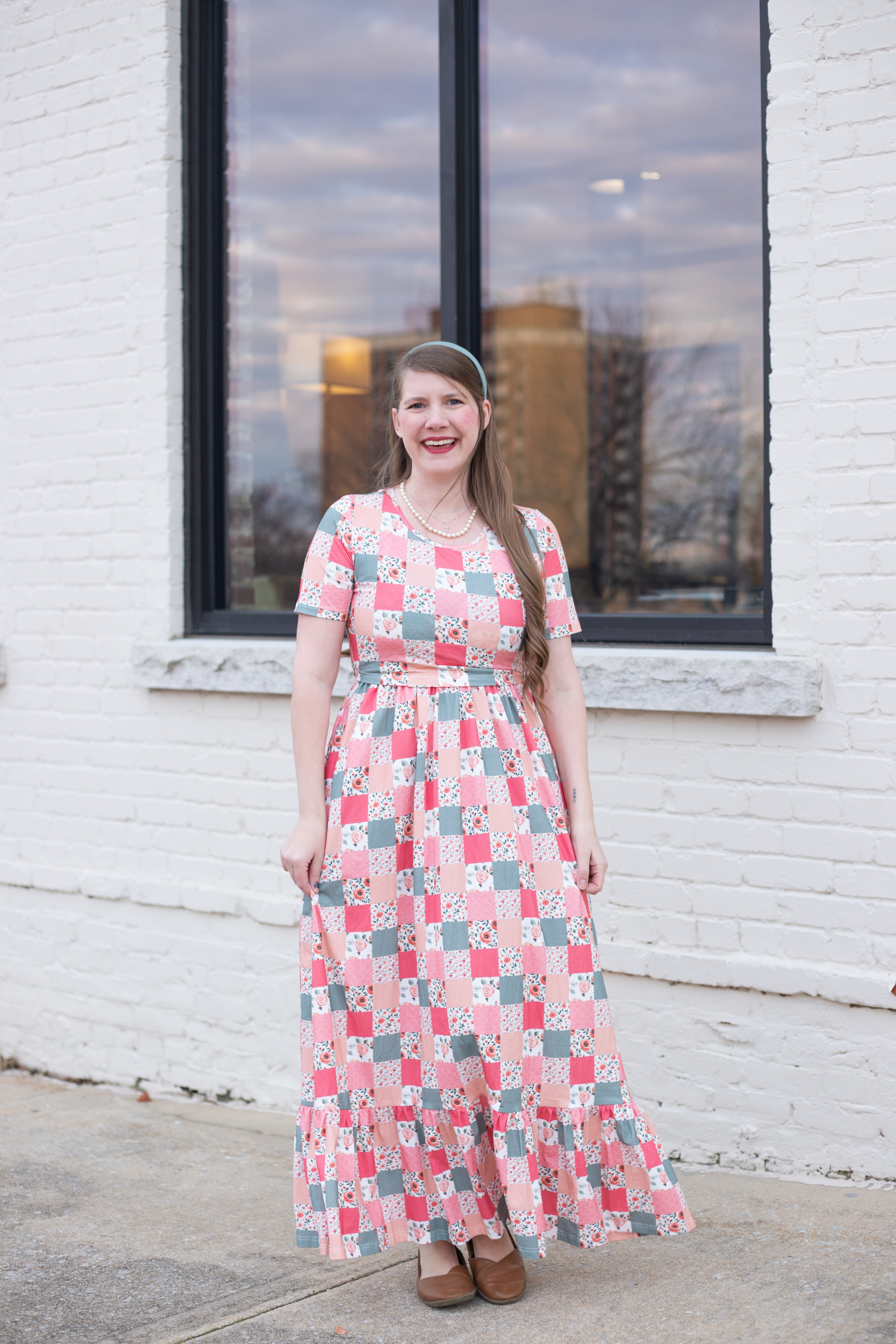 Patchwork Blooms Cotton Nursing-Friendly Maxi Dress with Natural Waist Bodice