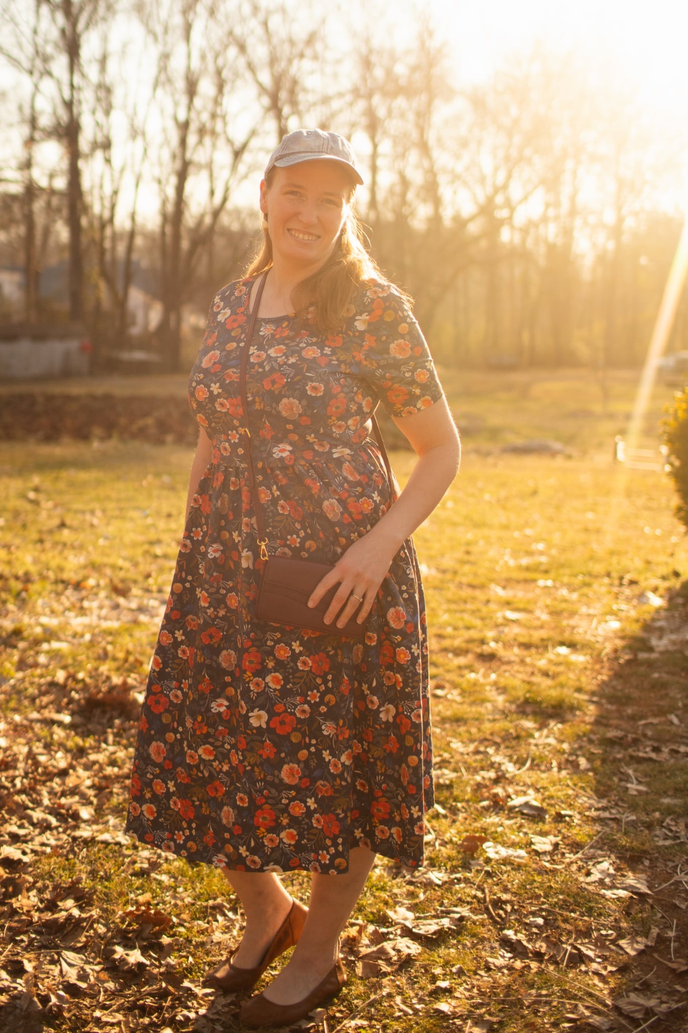"Antique Floral" Prairie Style Nursing-Friendly Cotton Midi Dress with Natural Waist Bodice Nursing Friendly