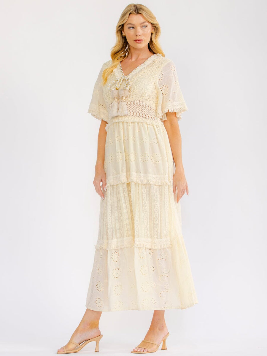 Boho Beach Vibes 100% Cotton Dress in Cream