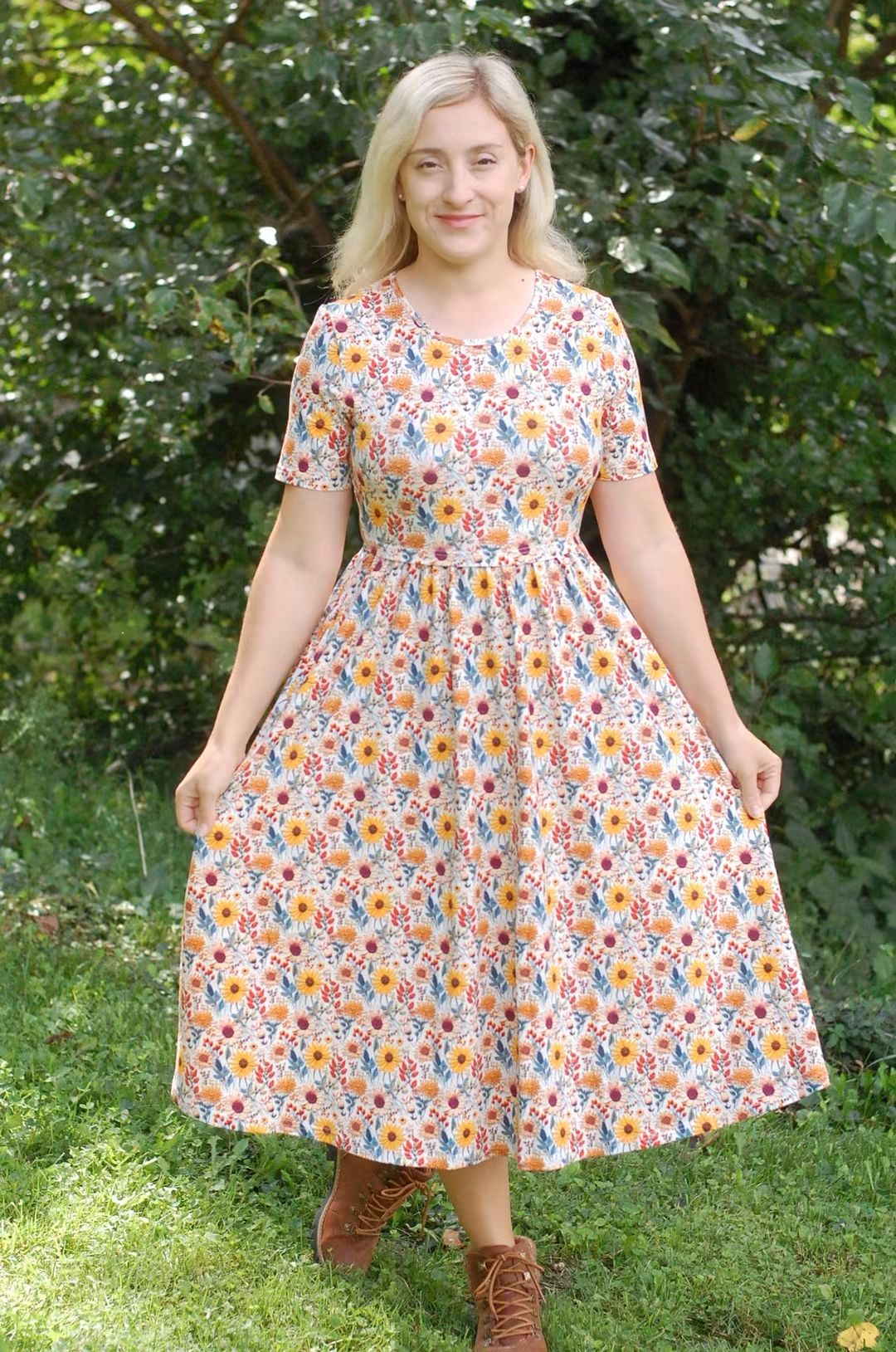Pre-Order Sunflower Floral Cotton Everyday Midi Dress