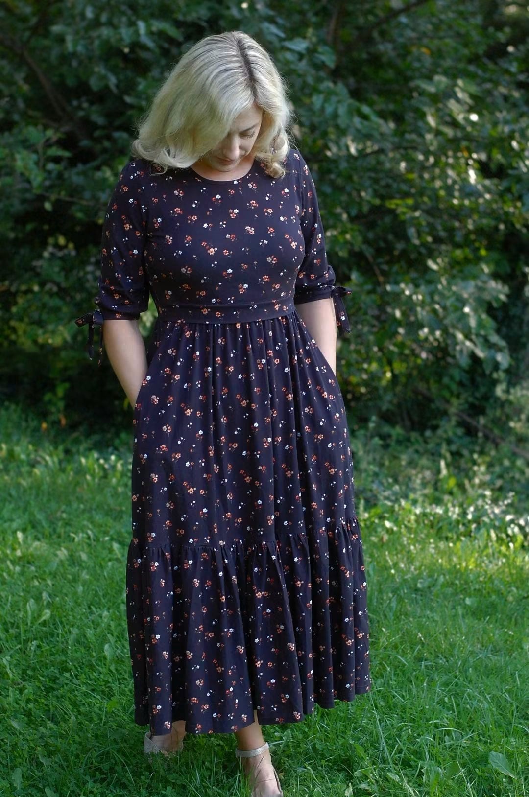 Pre-Order Ember Blossom Cotton Homestead Ruffle Dress with 3/4 Removable Bow Sleeves