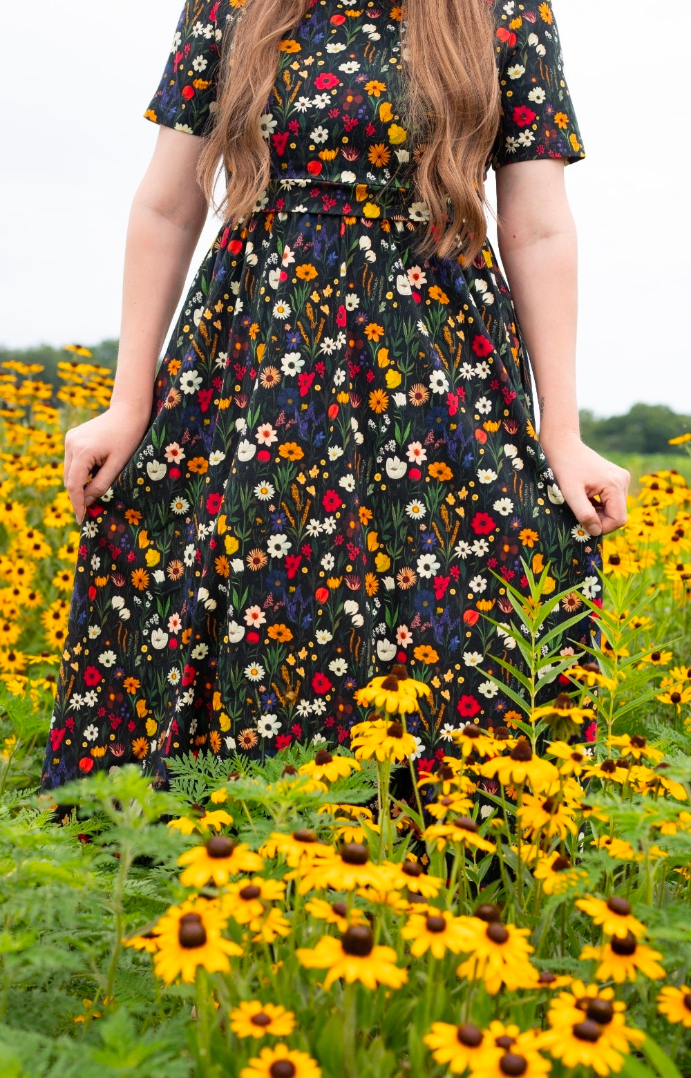 Pre-order "Midnight Wildflower"  Cotton Homestead Midi Dress