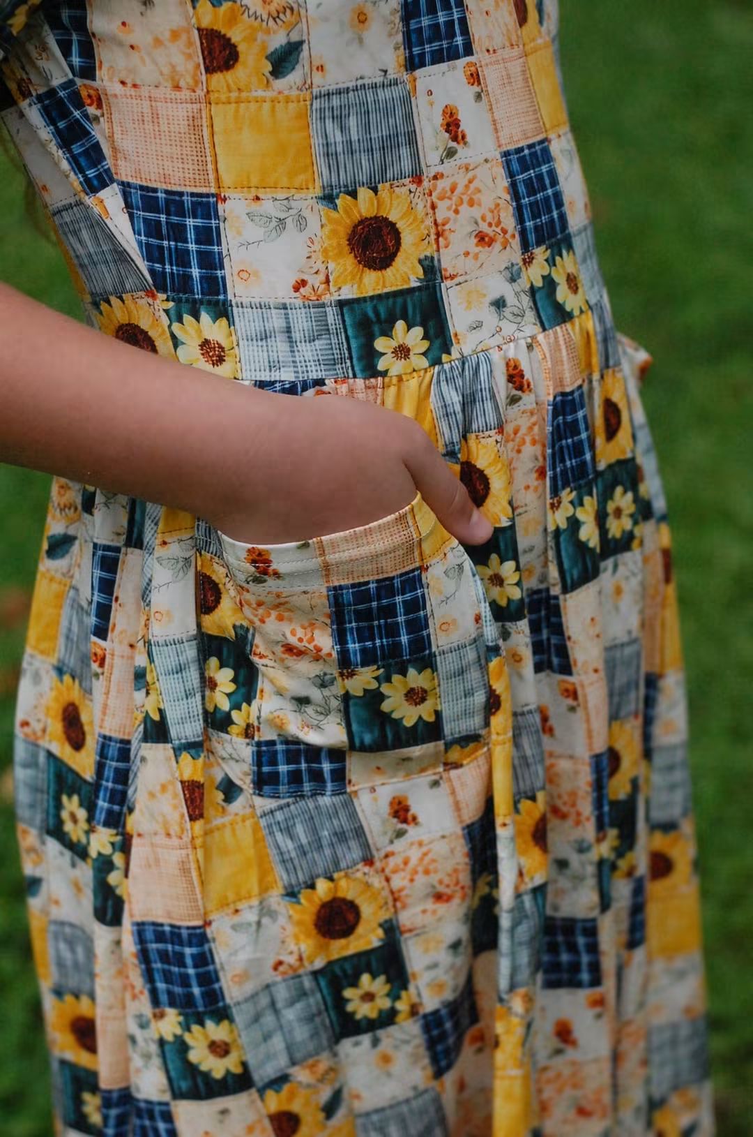 Pre-order Girls Sunflower Patchwork Cotton Tiered Dress