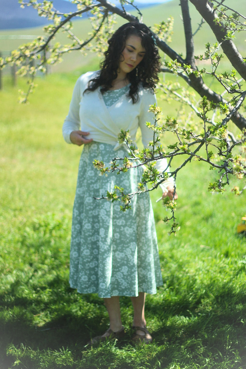 Sage Blossom Cotton Twirl Dress