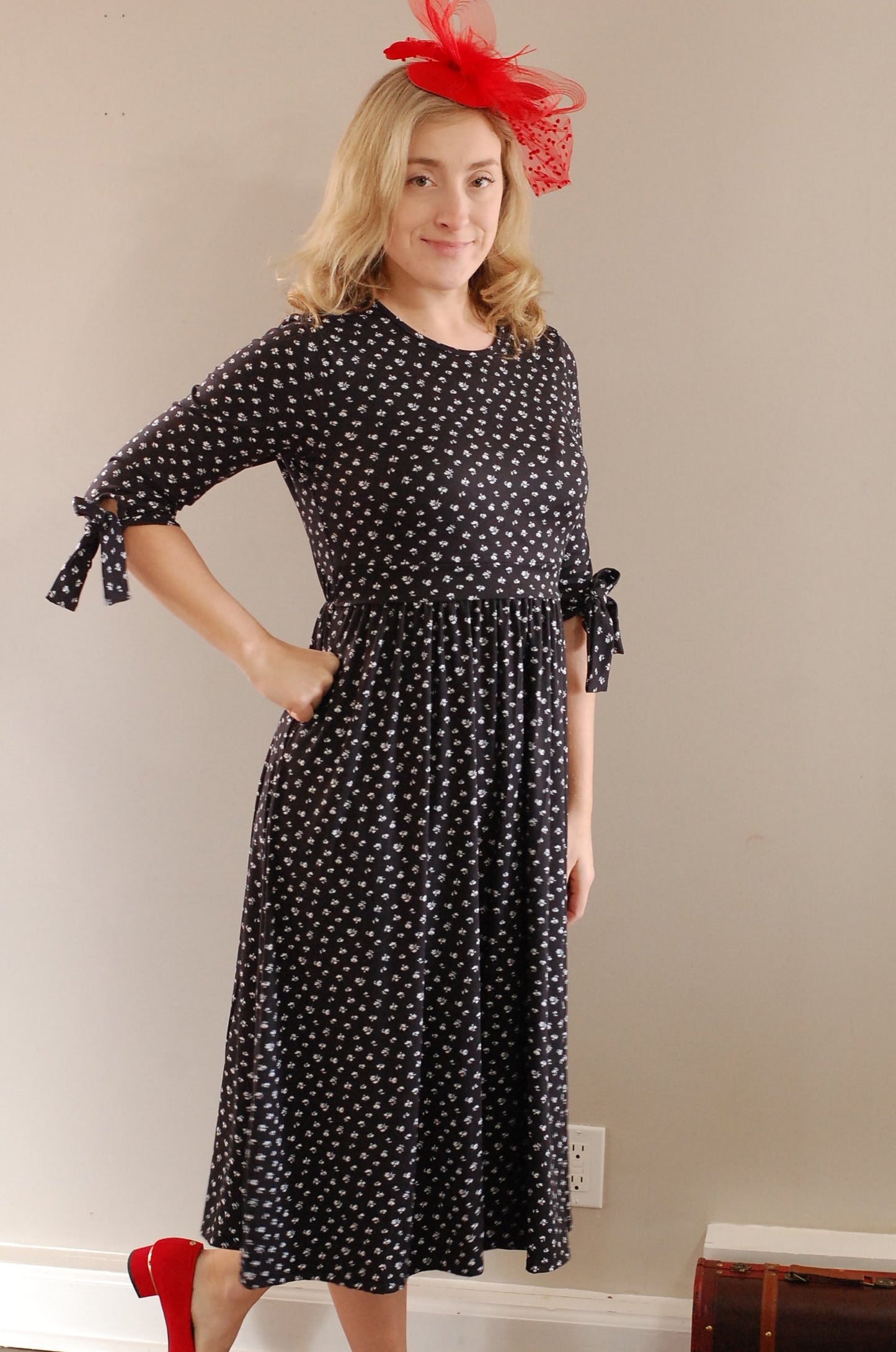 Classic Floral Bow Sleeve Dress Nursing and Maternity Friendly