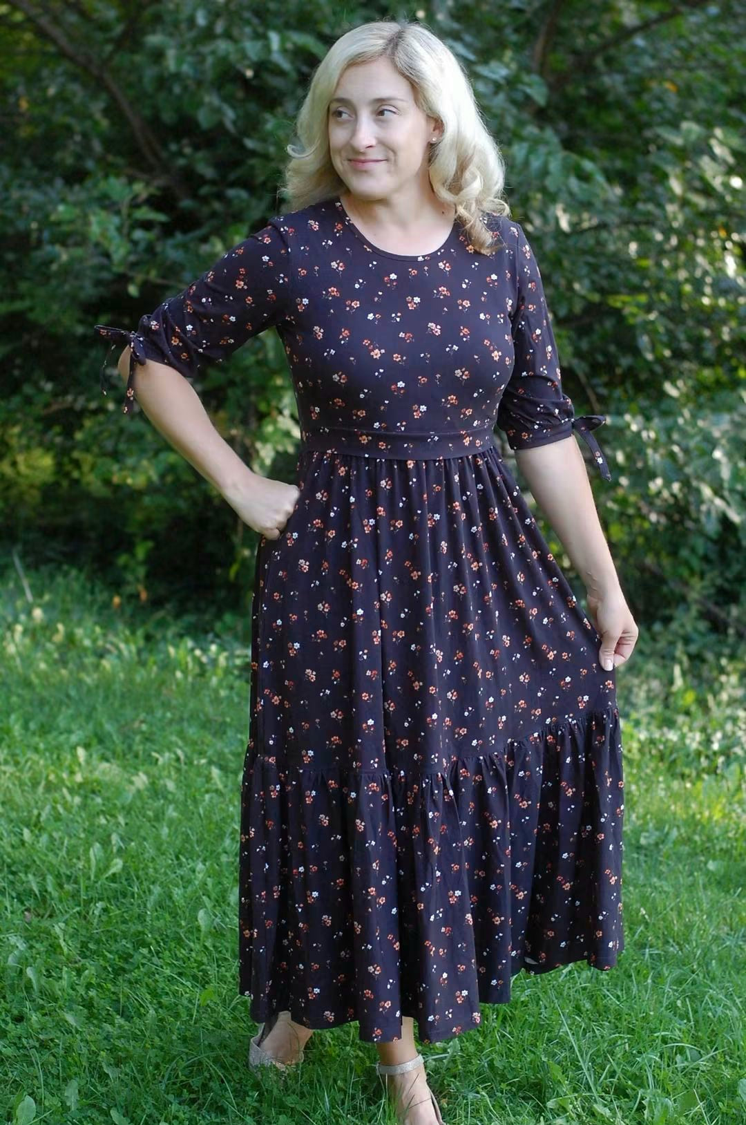 Pre-Order Ember Blossom Cotton Homestead Ruffle Dress with 3/4 Removable Bow Sleeves